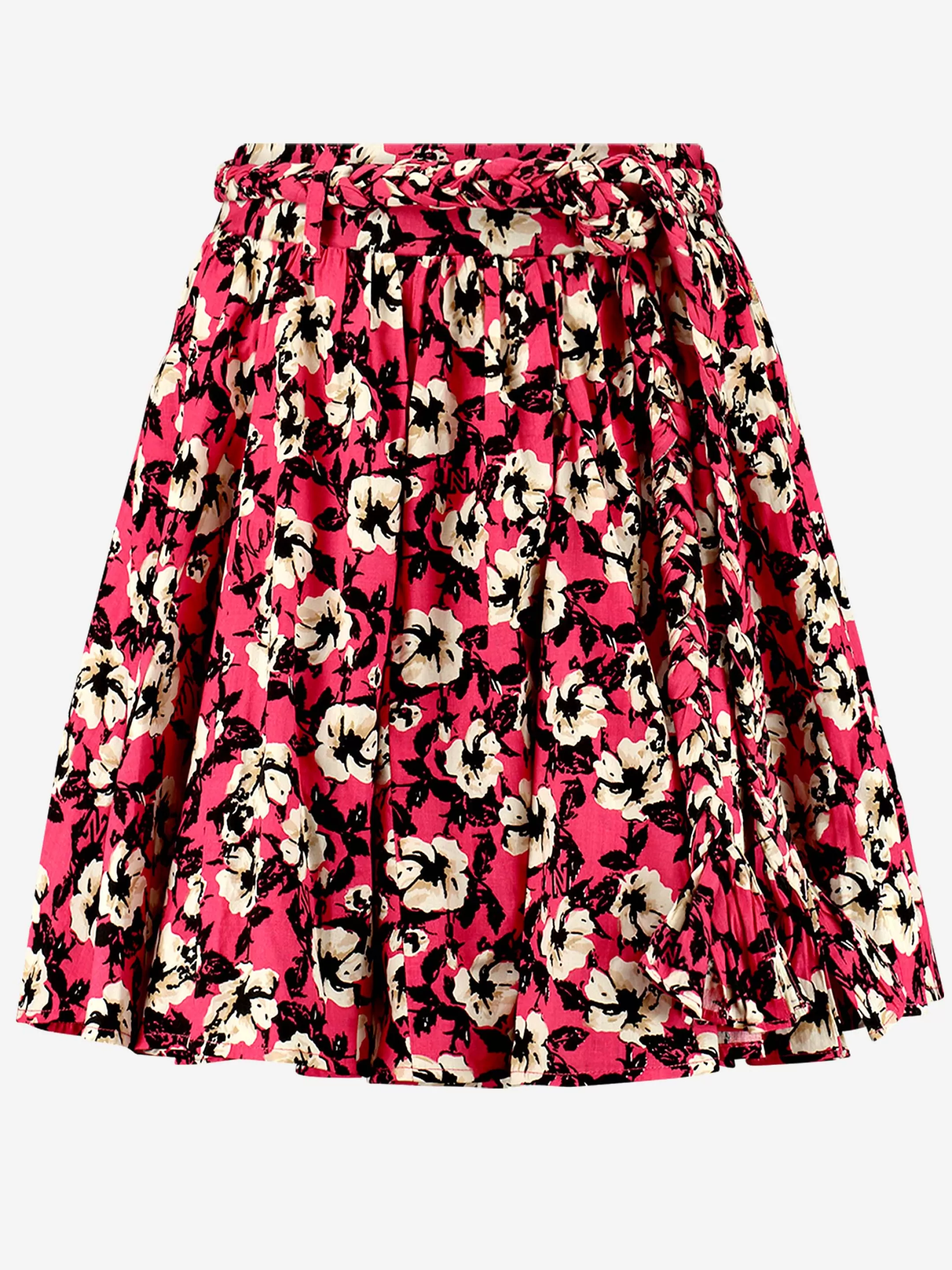 Sale NIKKIE A-line flower print skirt with rope Fuchsia/Black