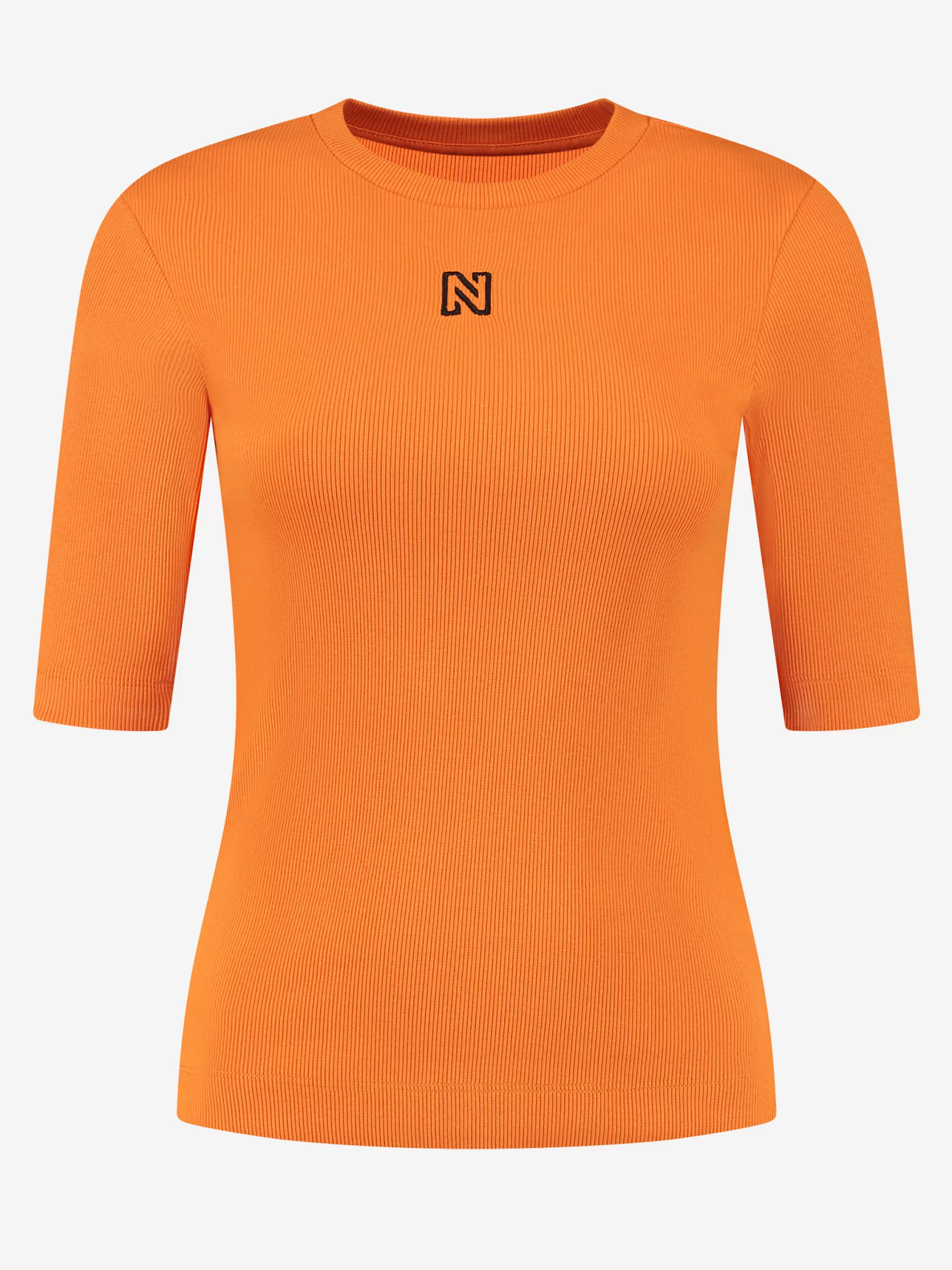 Cheap NIKKIE Basic fitted rib top with three-quarter sleeves Dull orange