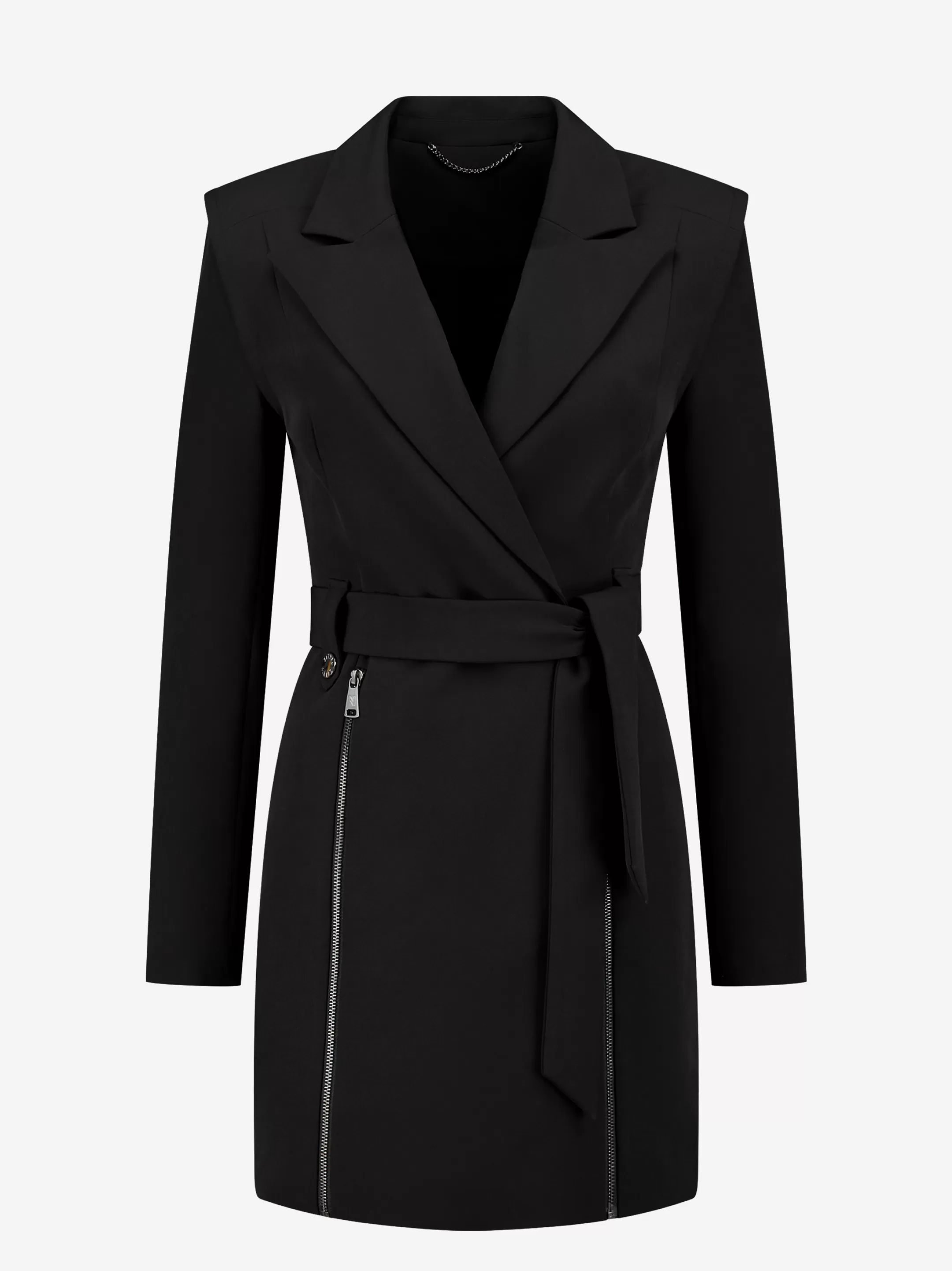 Shop NIKKIE Blazer dress with zippers and tie belt Black