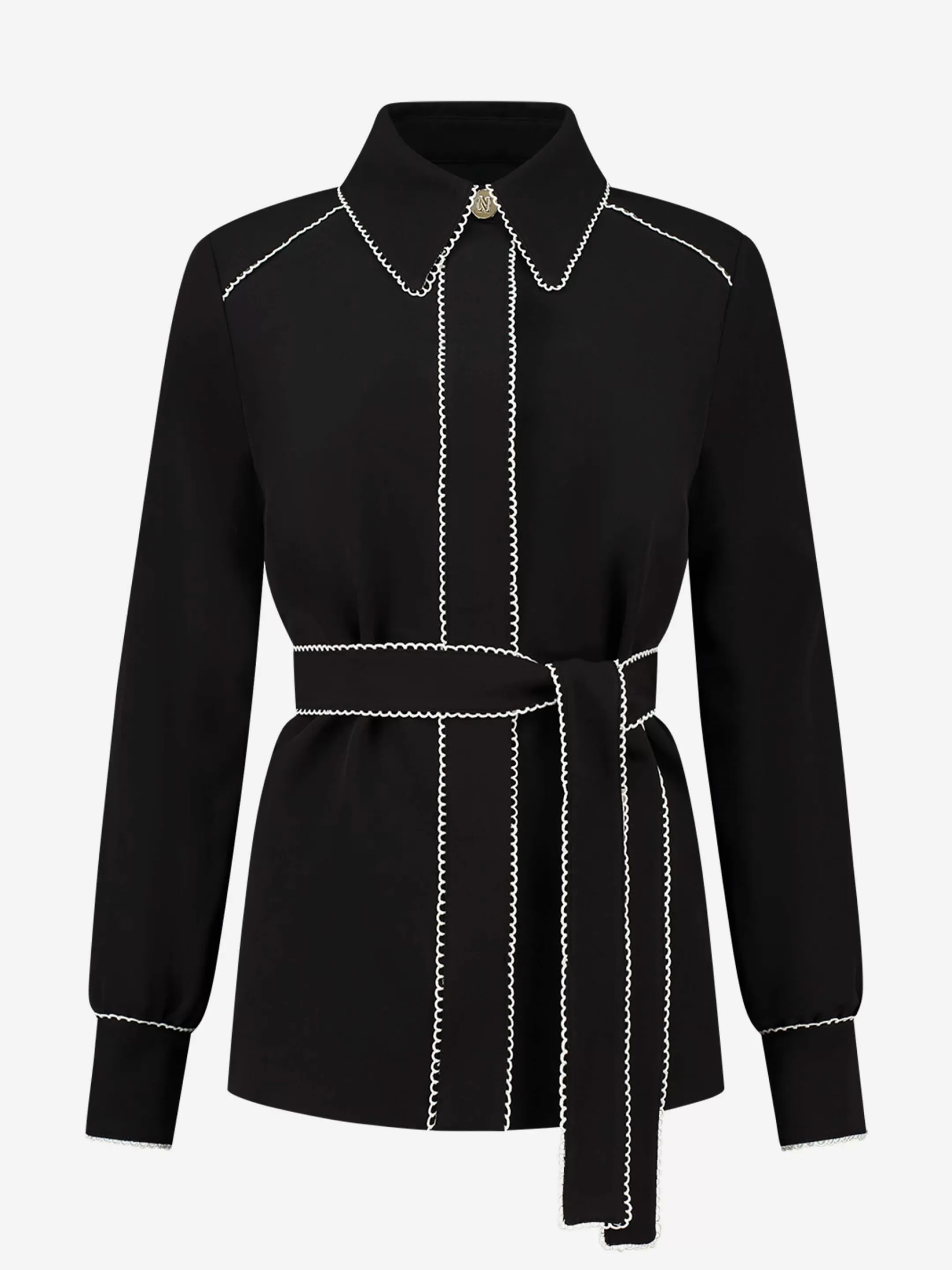 Best Sale NIKKIE Contrasting blouse with tie belt Black