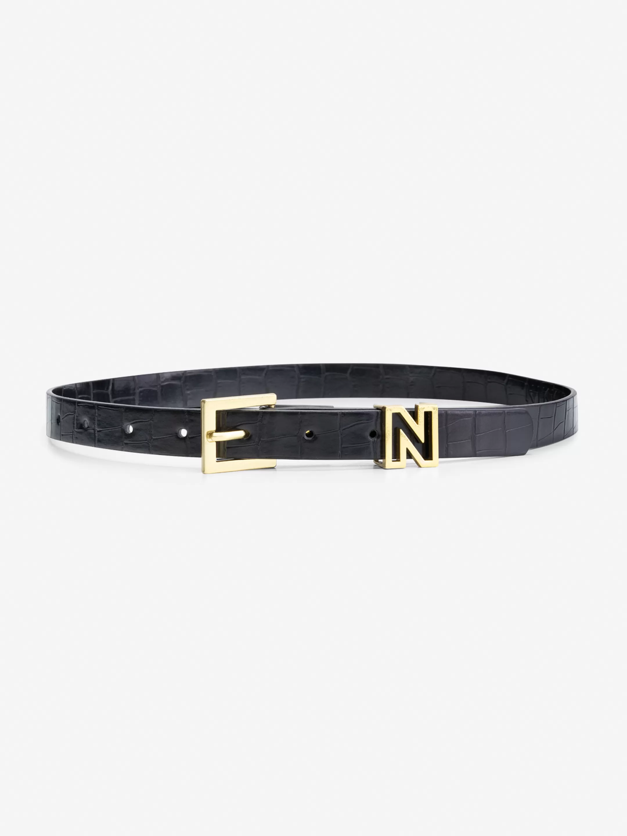 Hot NIKKIE Croco Waist belt with N slide Black/Bronze Tin