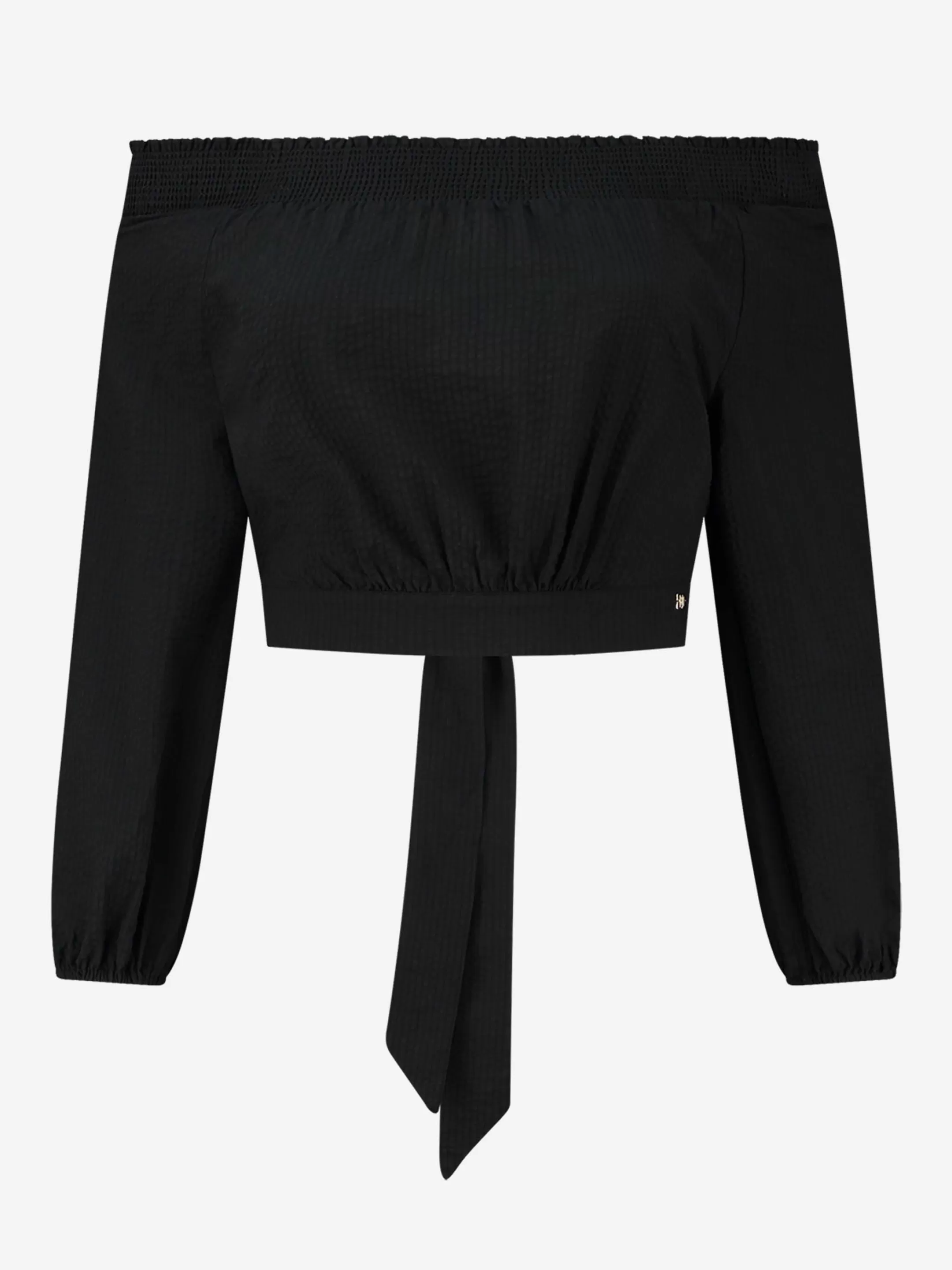 Shop NIKKIE Cropped off-shoulder top with tie belt Black