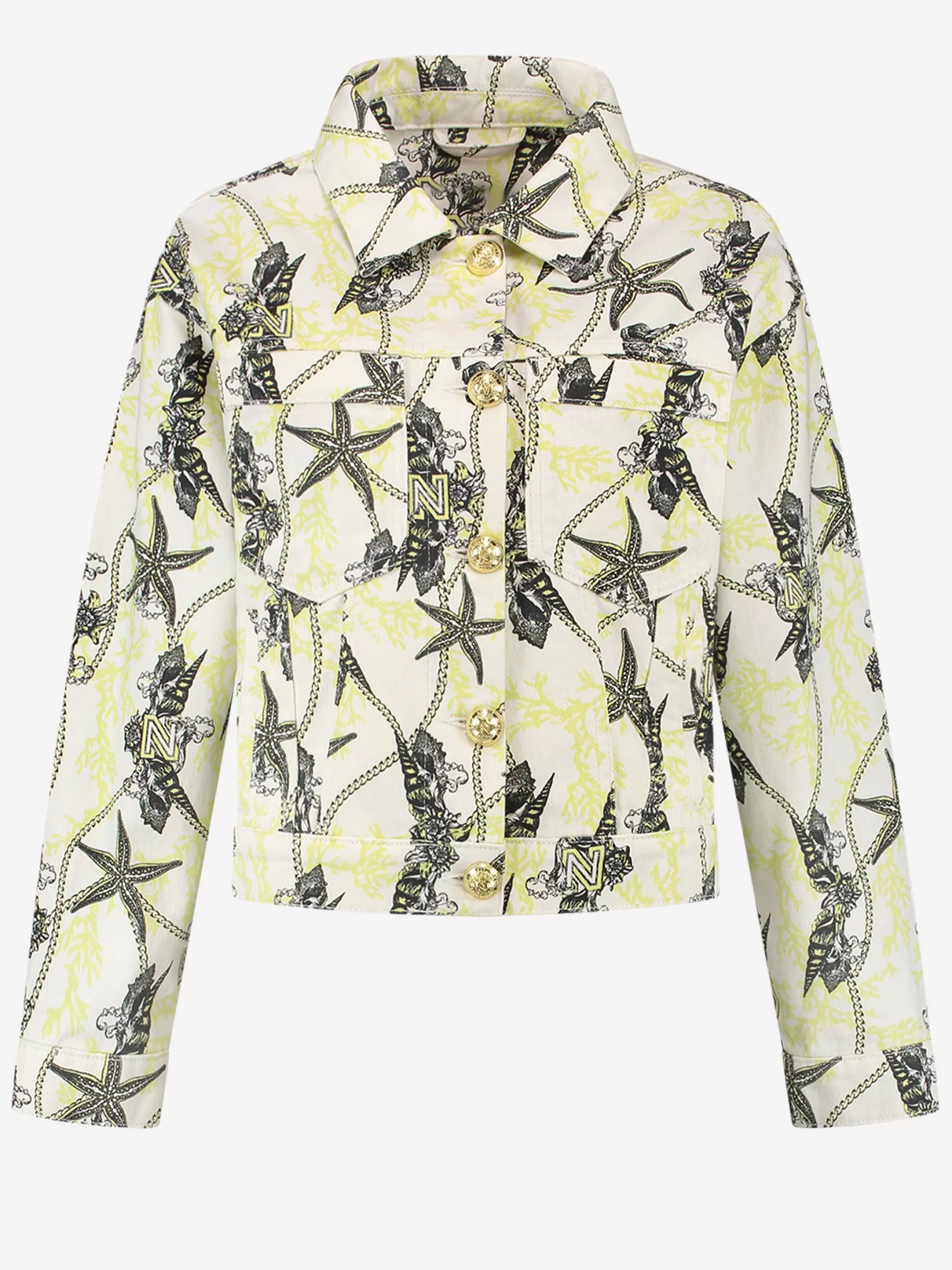 Best NIKKIE Denim jacket with print Star White/Lime Yellow