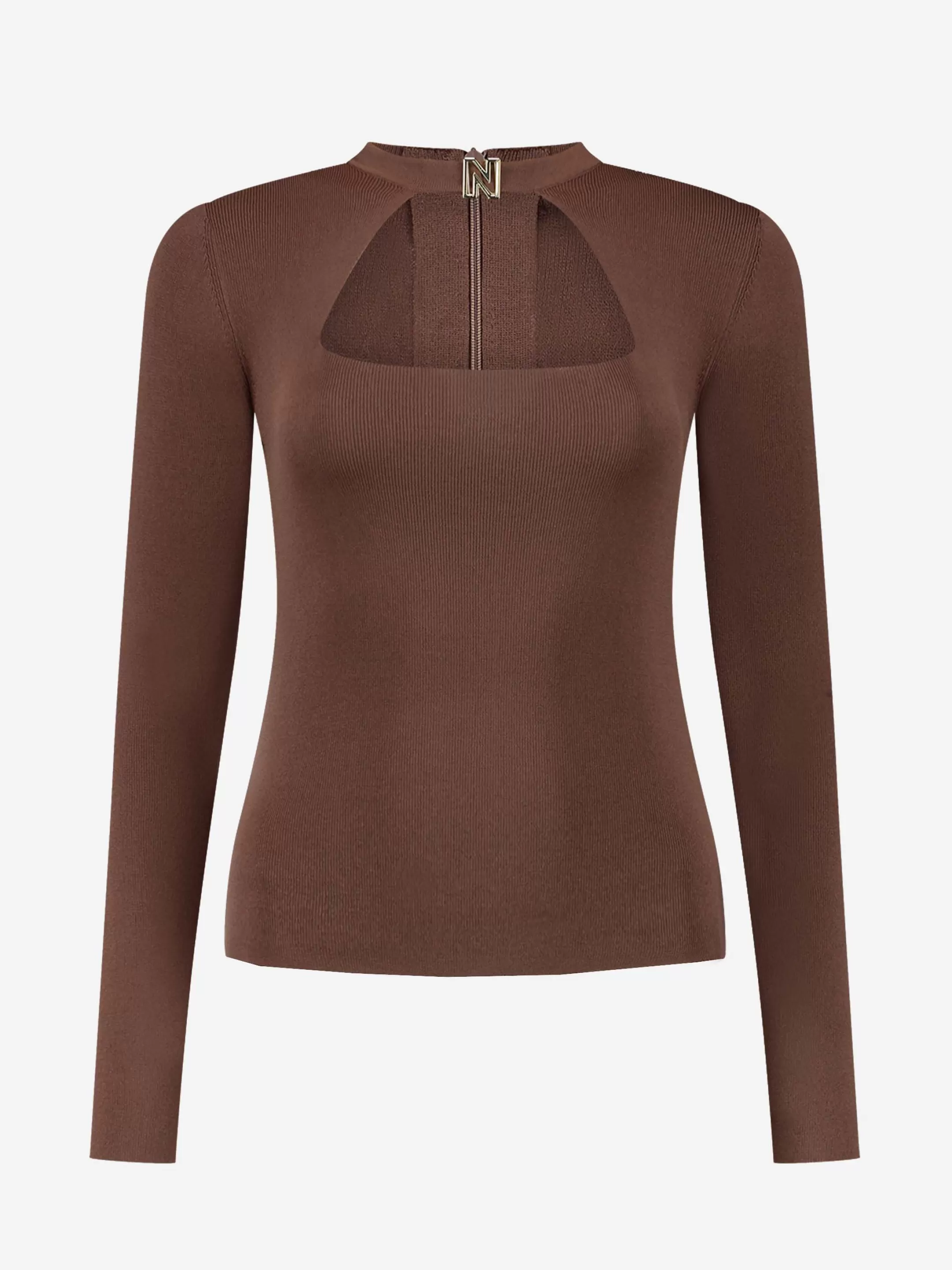 Best NIKKIE Fitted high neck top with logo trim Cinnamon