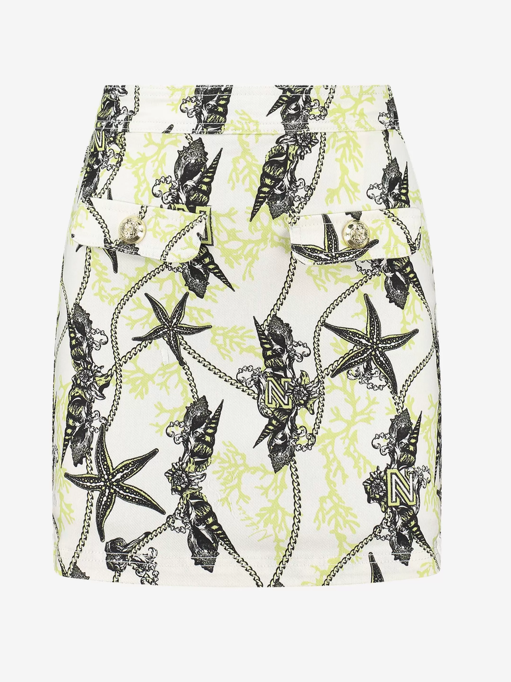 Outlet NIKKIE Fitted skirt with print Star White/Lime Yellow