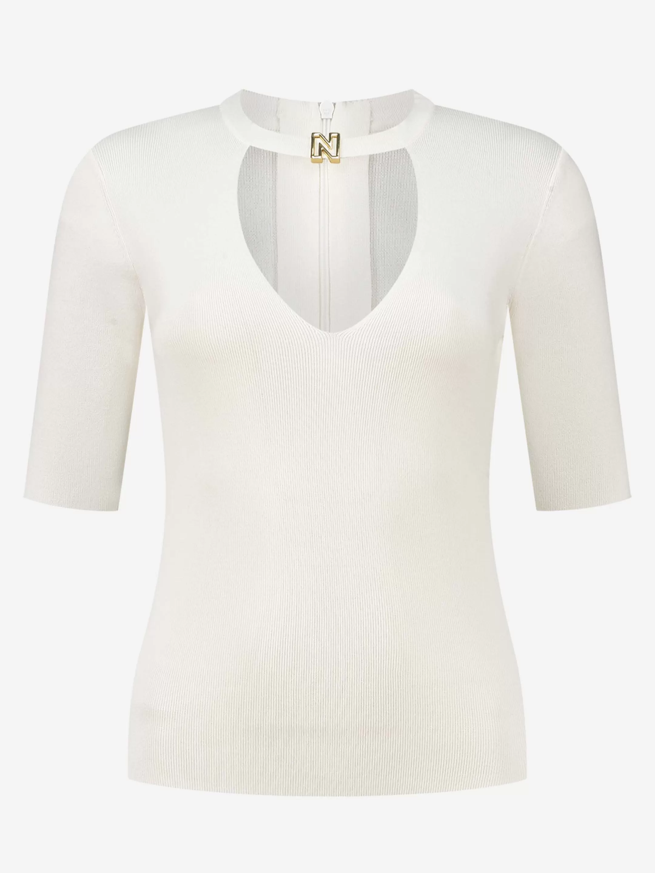 Shop NIKKIE Fitted top with N logo   Star White