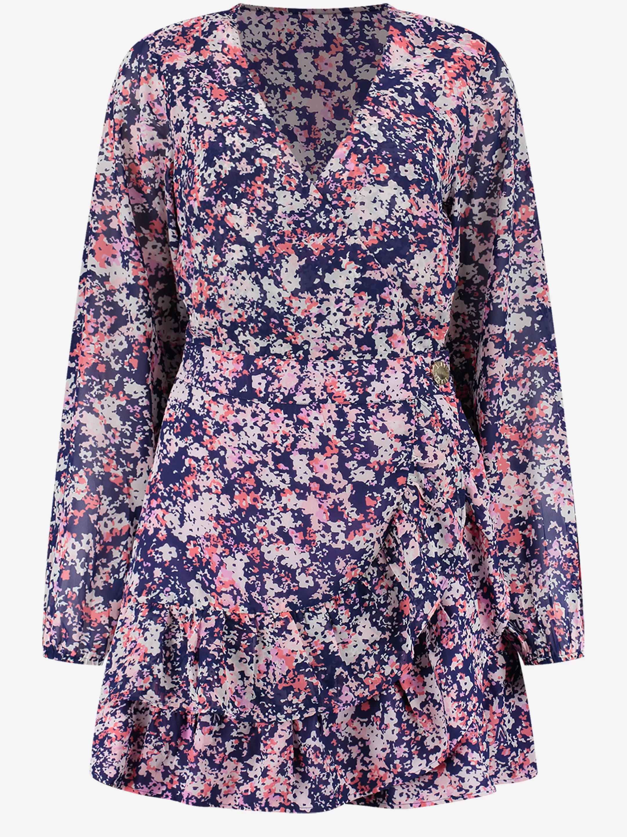 Cheap NIKKIE Flower print dress with ruffles Navy/Candy Pink