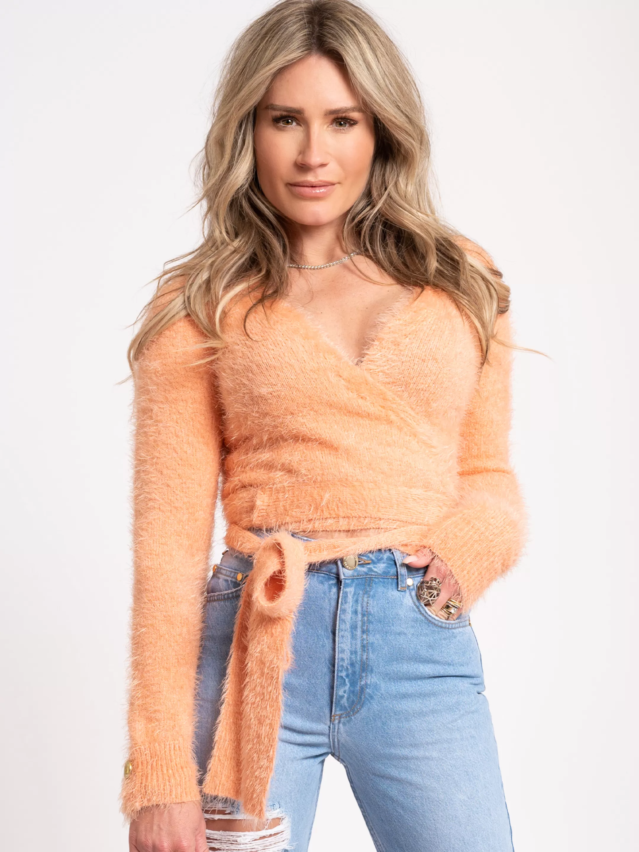 Hot NIKKIE Furry wrap cardigan Peach