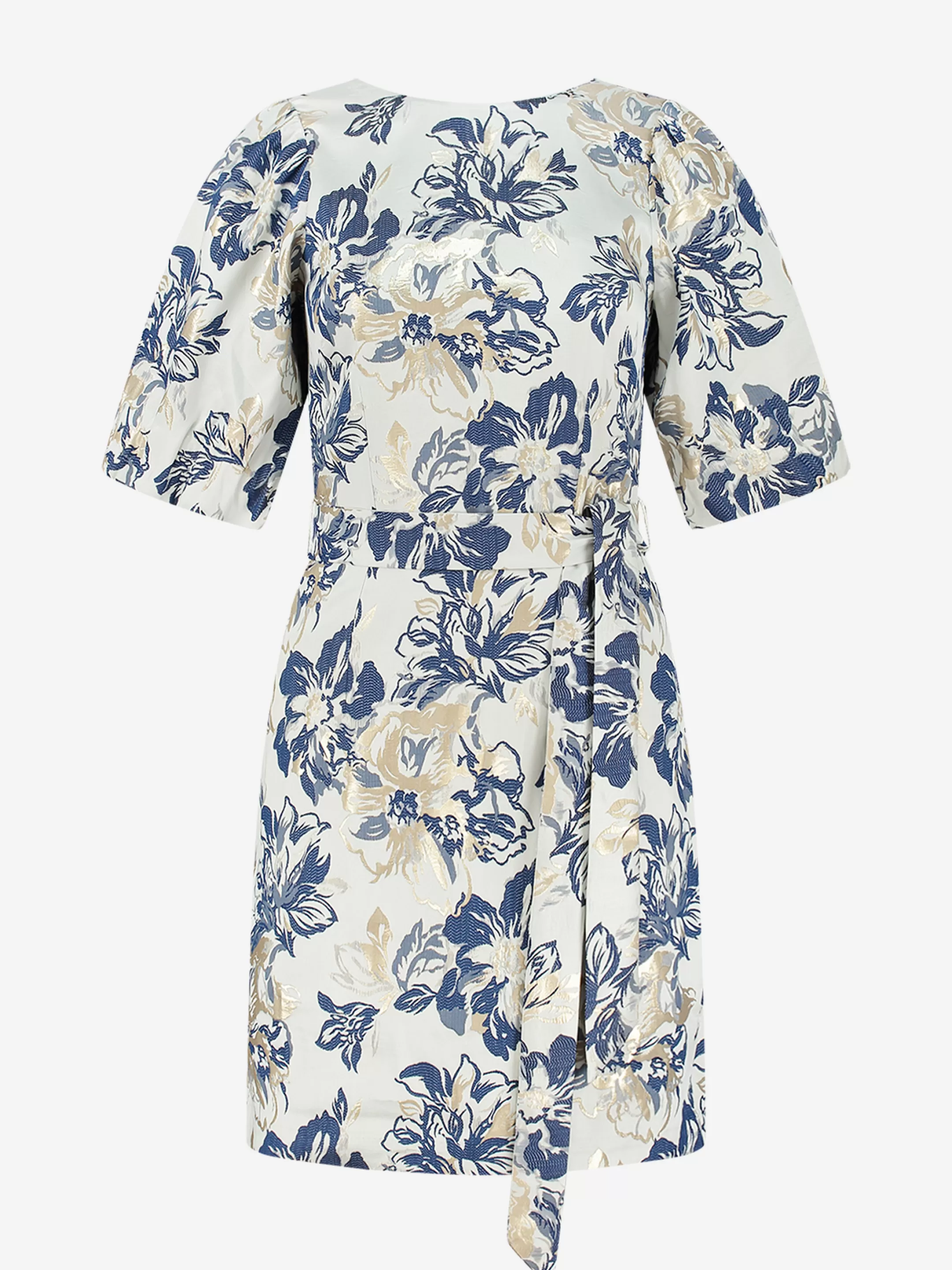 Best NIKKIE Jacquard woven dress with tie belt Deep blue