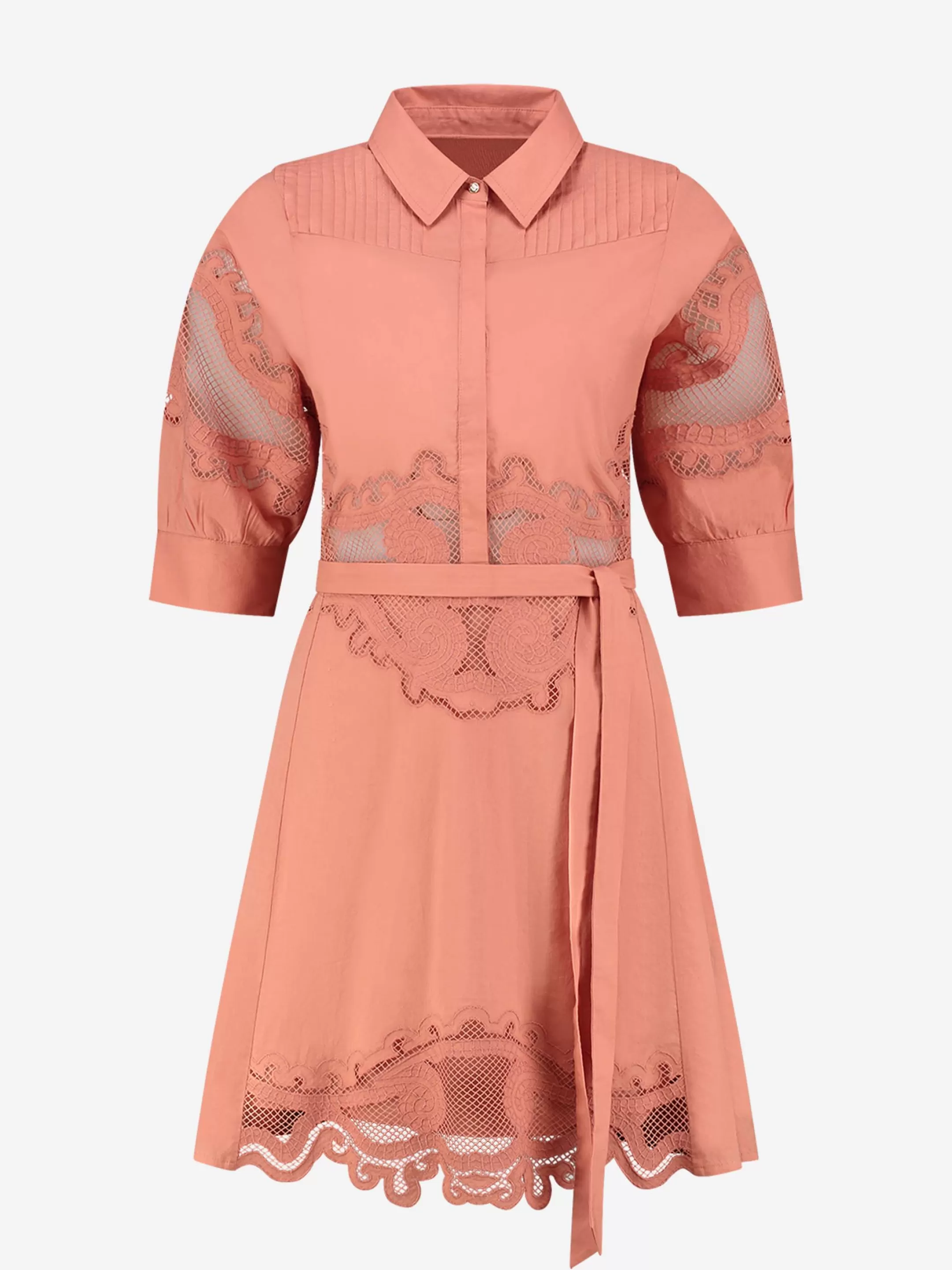 Fashion NIKKIE Laced dress with tie belt Desert Sand