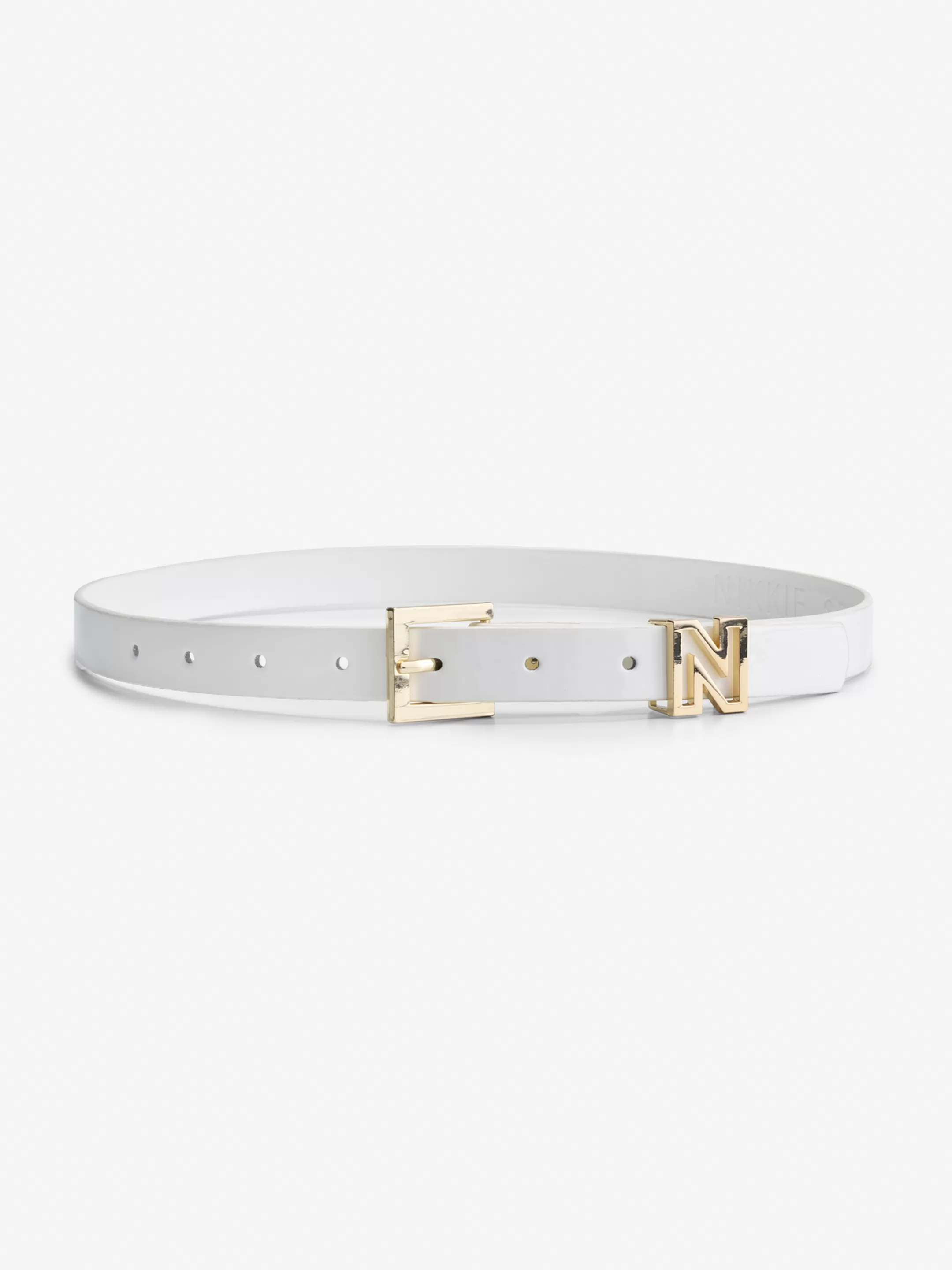 Fashion NIKKIE Lacquer Waist belt with N slide Pearl/Bronze Tin