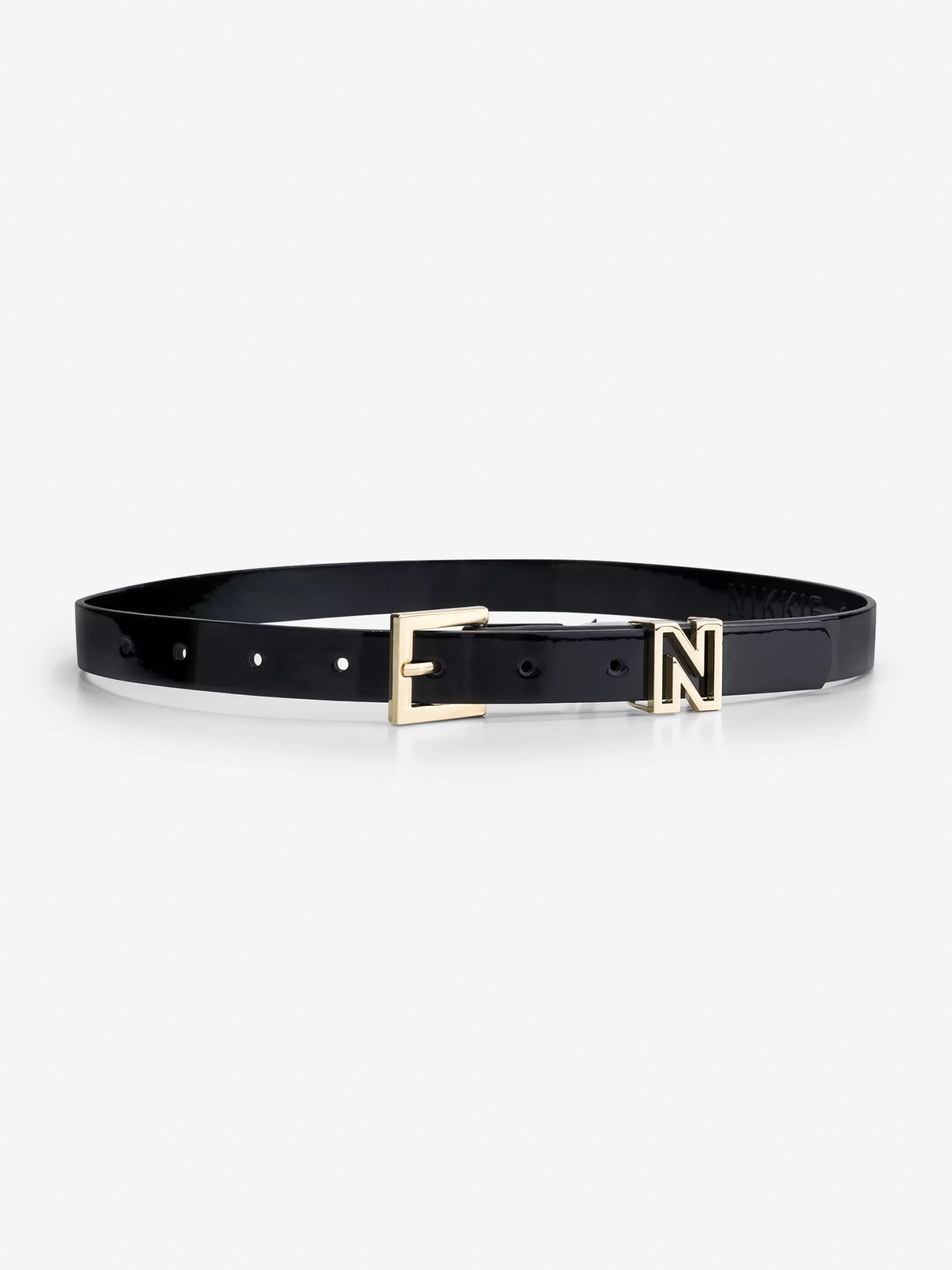 Best Sale NIKKIE Lacquer Waist belt with N slide Black/Bronze Tin