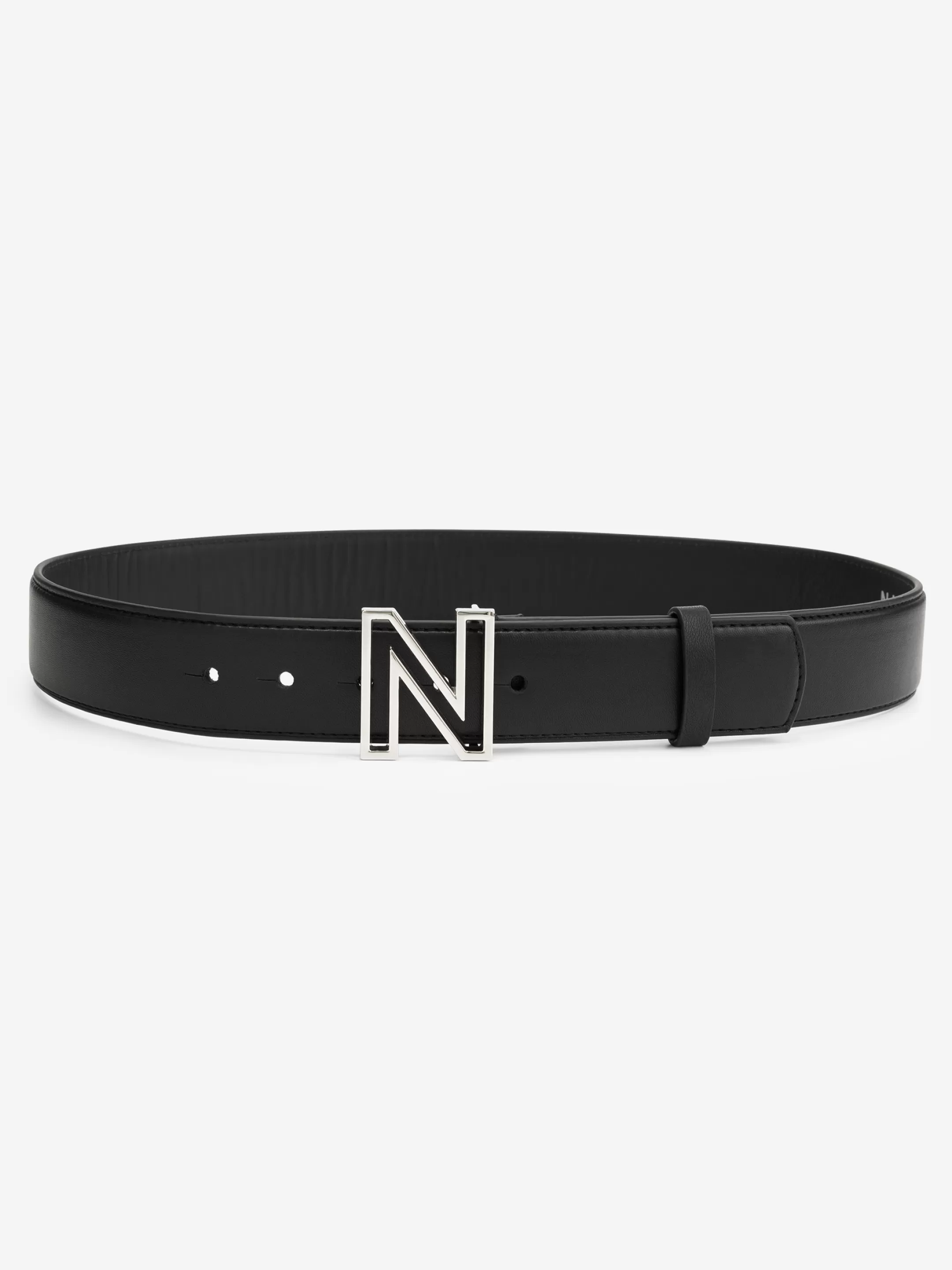 Sale NIKKIE Leather belt with N buckle Black/Nickel