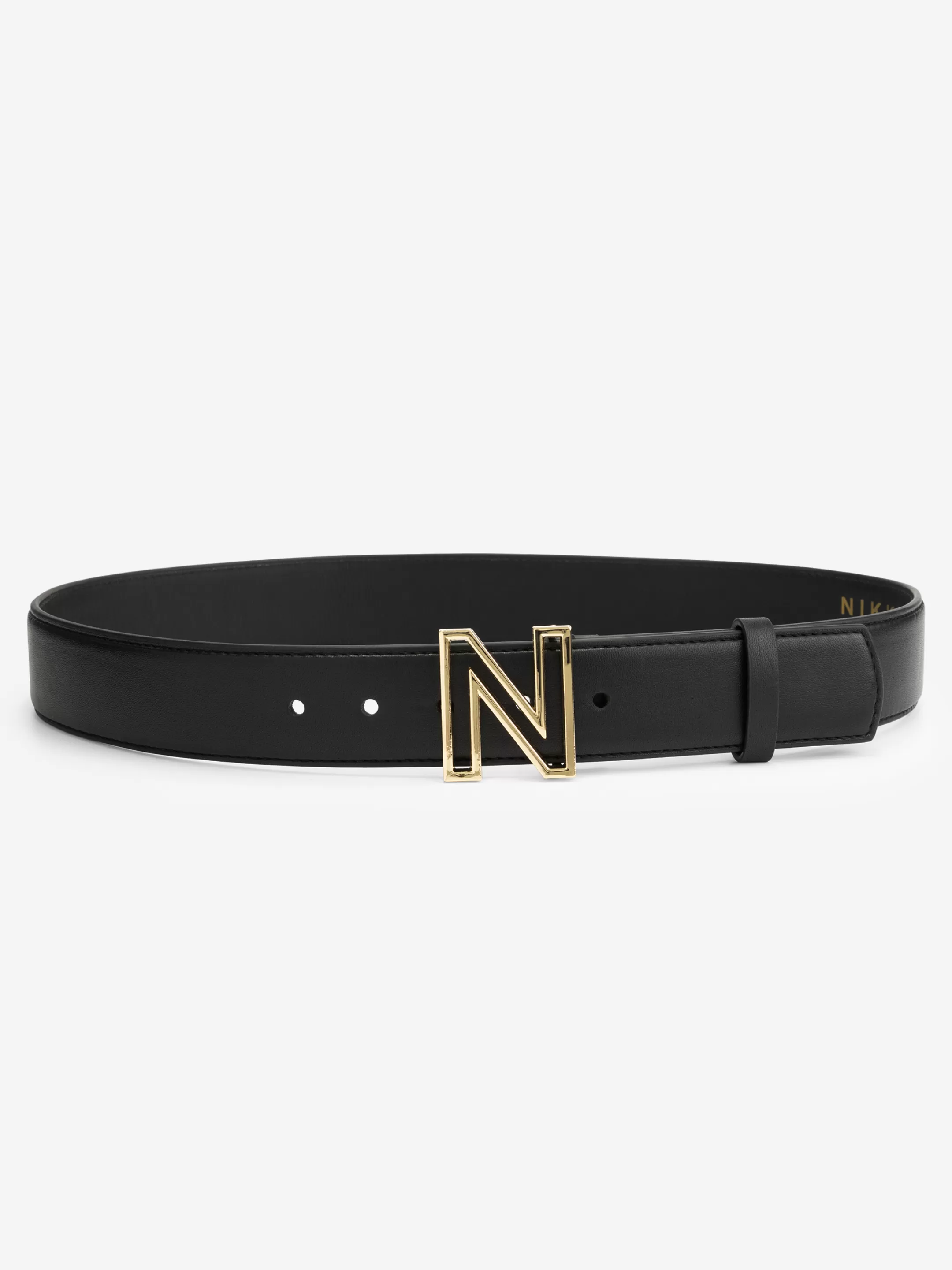 Hot NIKKIE Leather belt with N buckle Black/Gold