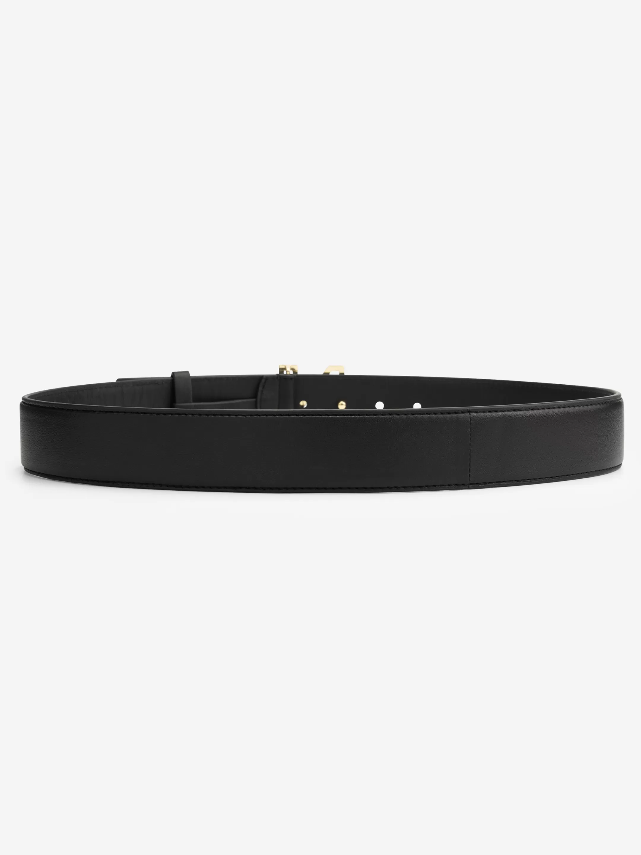 Hot NIKKIE Leather belt with N buckle Black/Gold