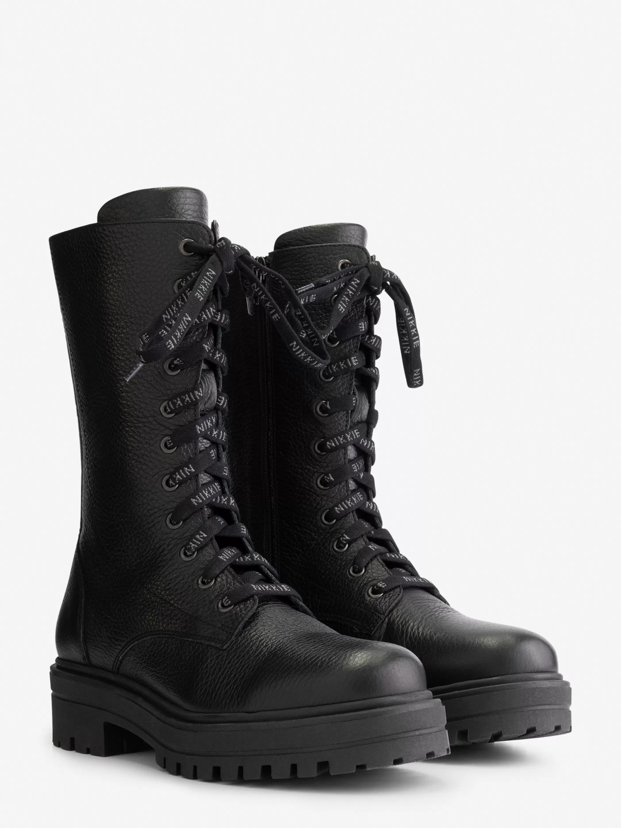 Discount NIKKIE Leather boots with laces Black