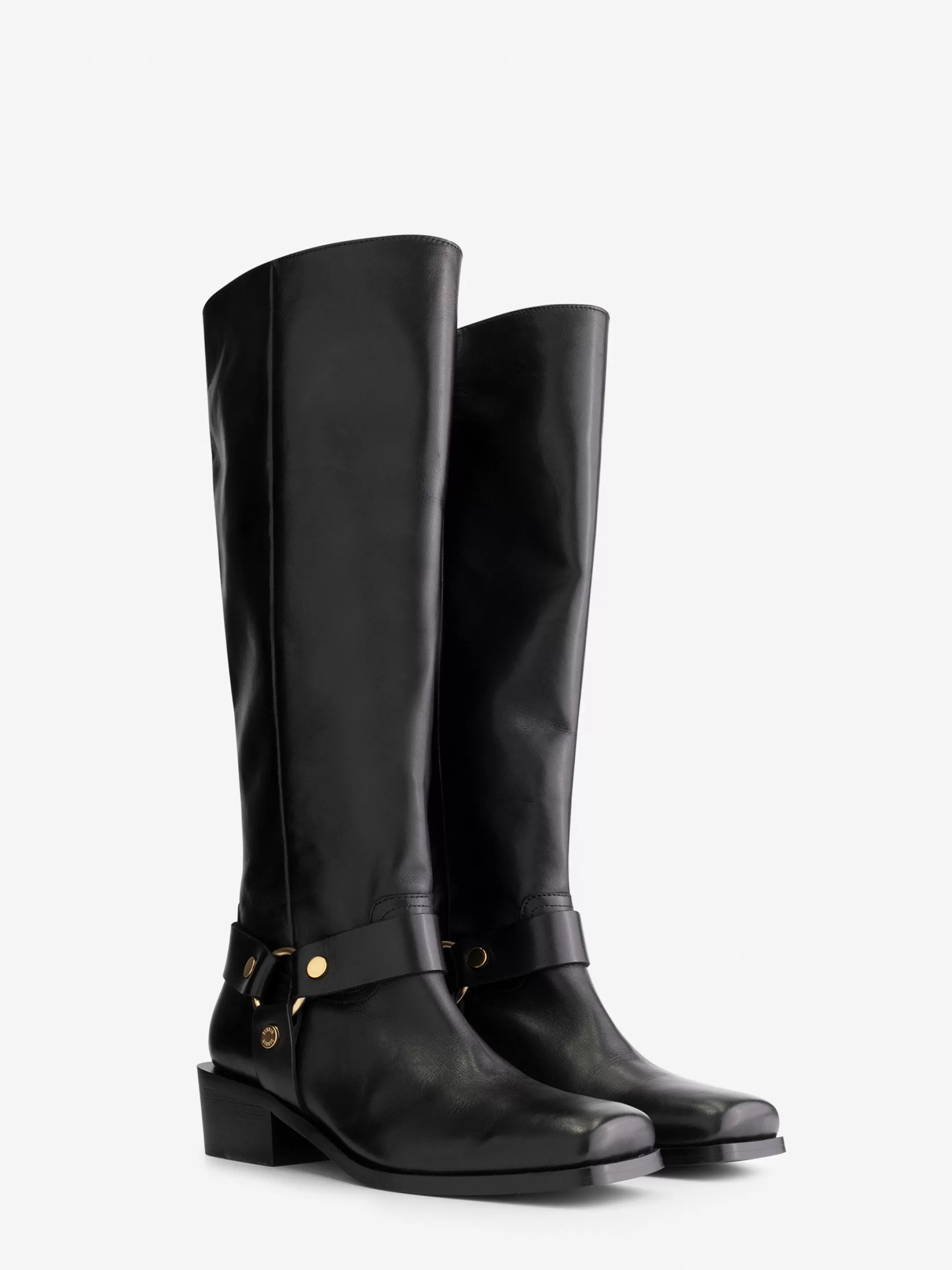 Best Sale NIKKIE Leather high boots with buckle Black