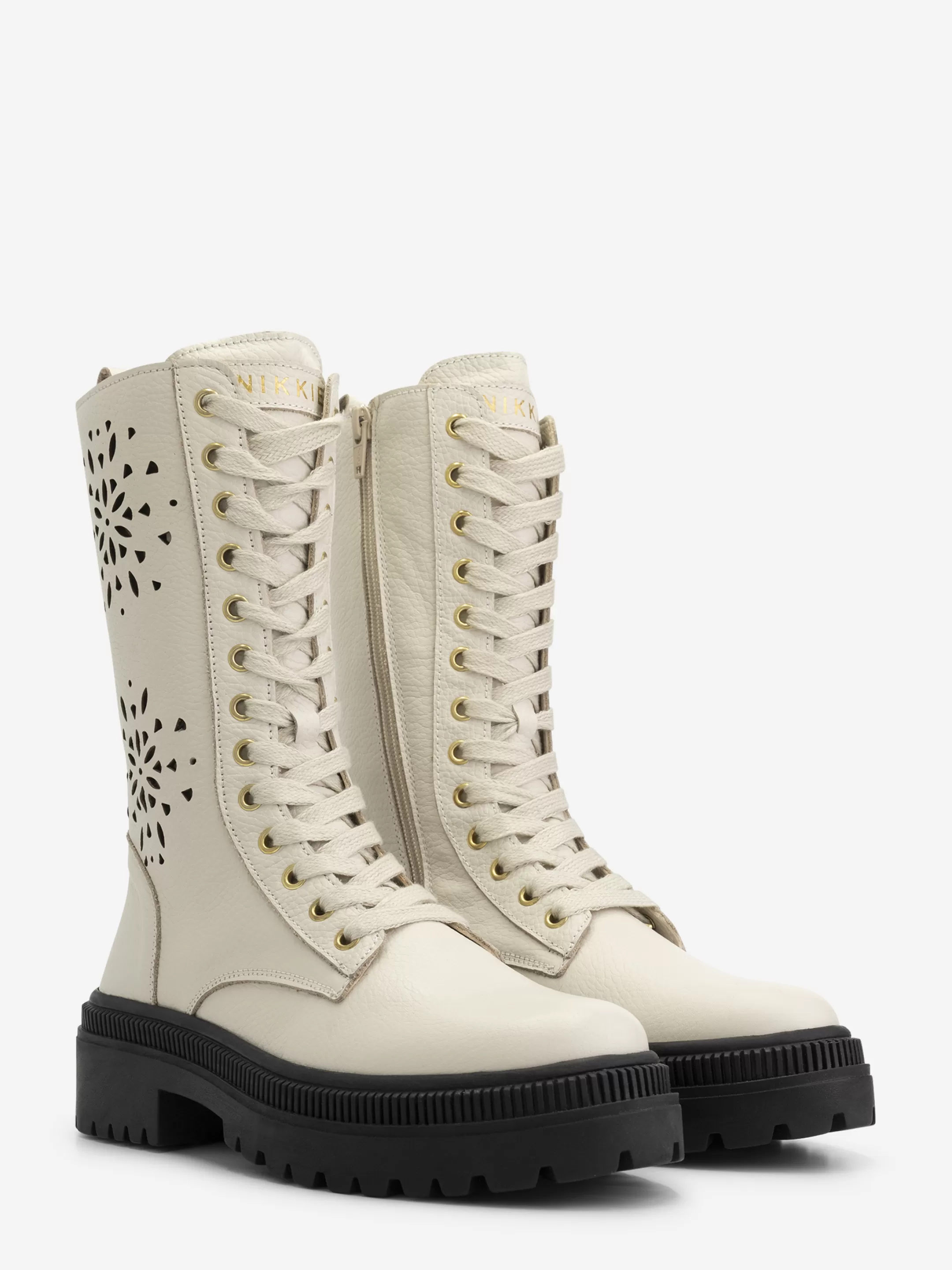 Discount NIKKIE Leather High Boots with cut outs Cream