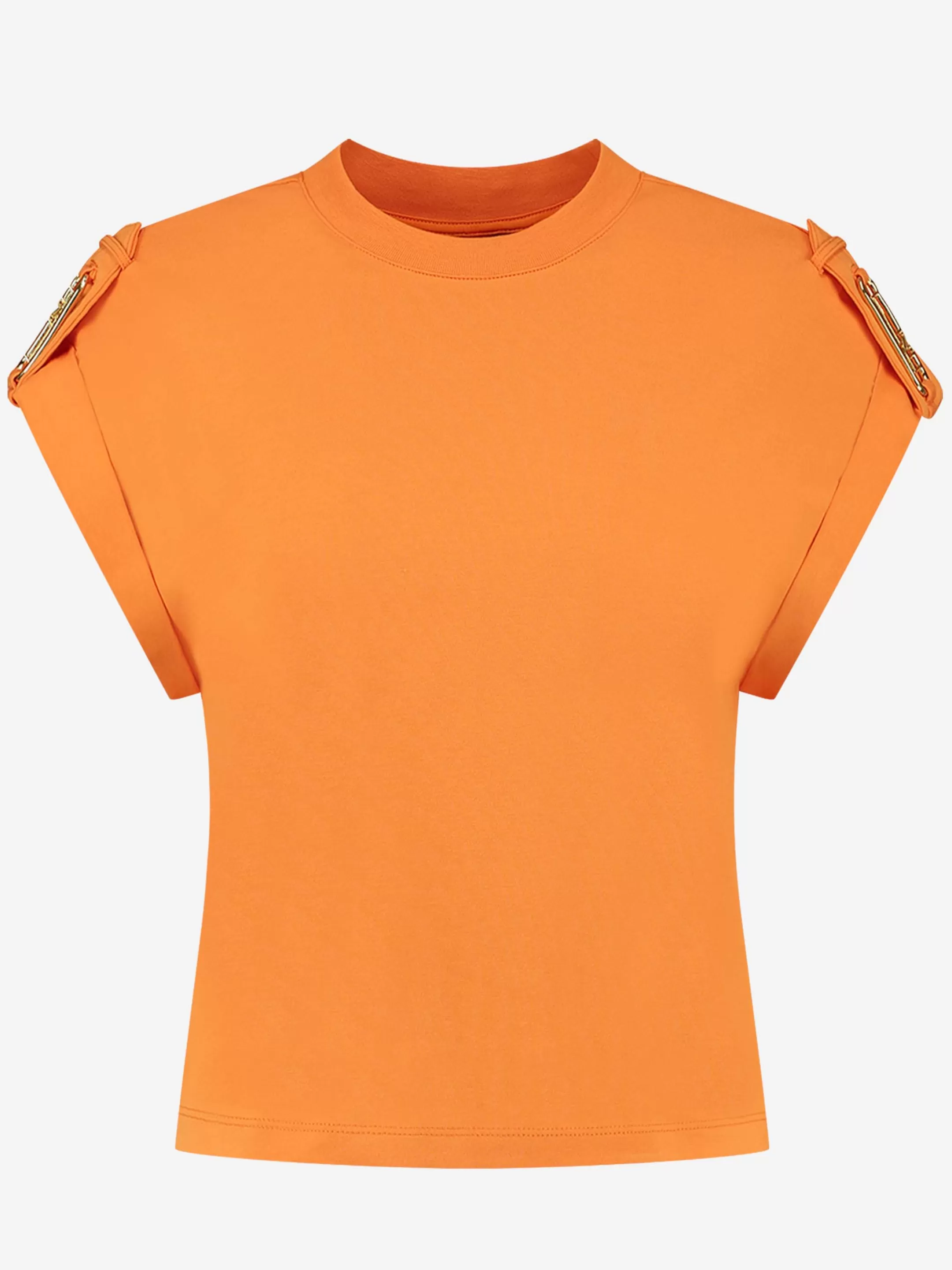 Outlet NIKKIE loose fit t-shirt with roll up sleeves Sun Orange