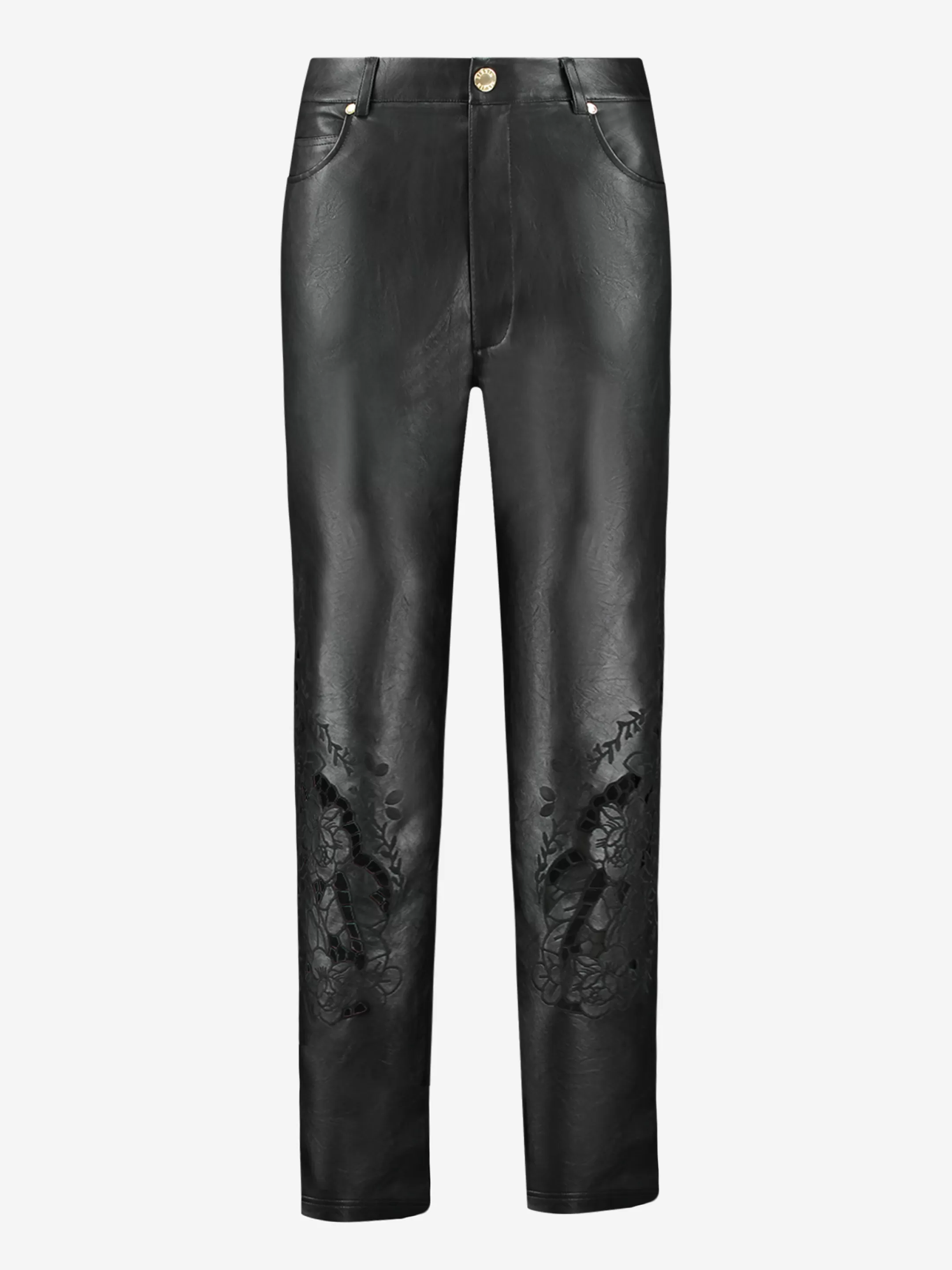 Outlet NIKKIE Low rise vegan leather pants with embroidery details Black