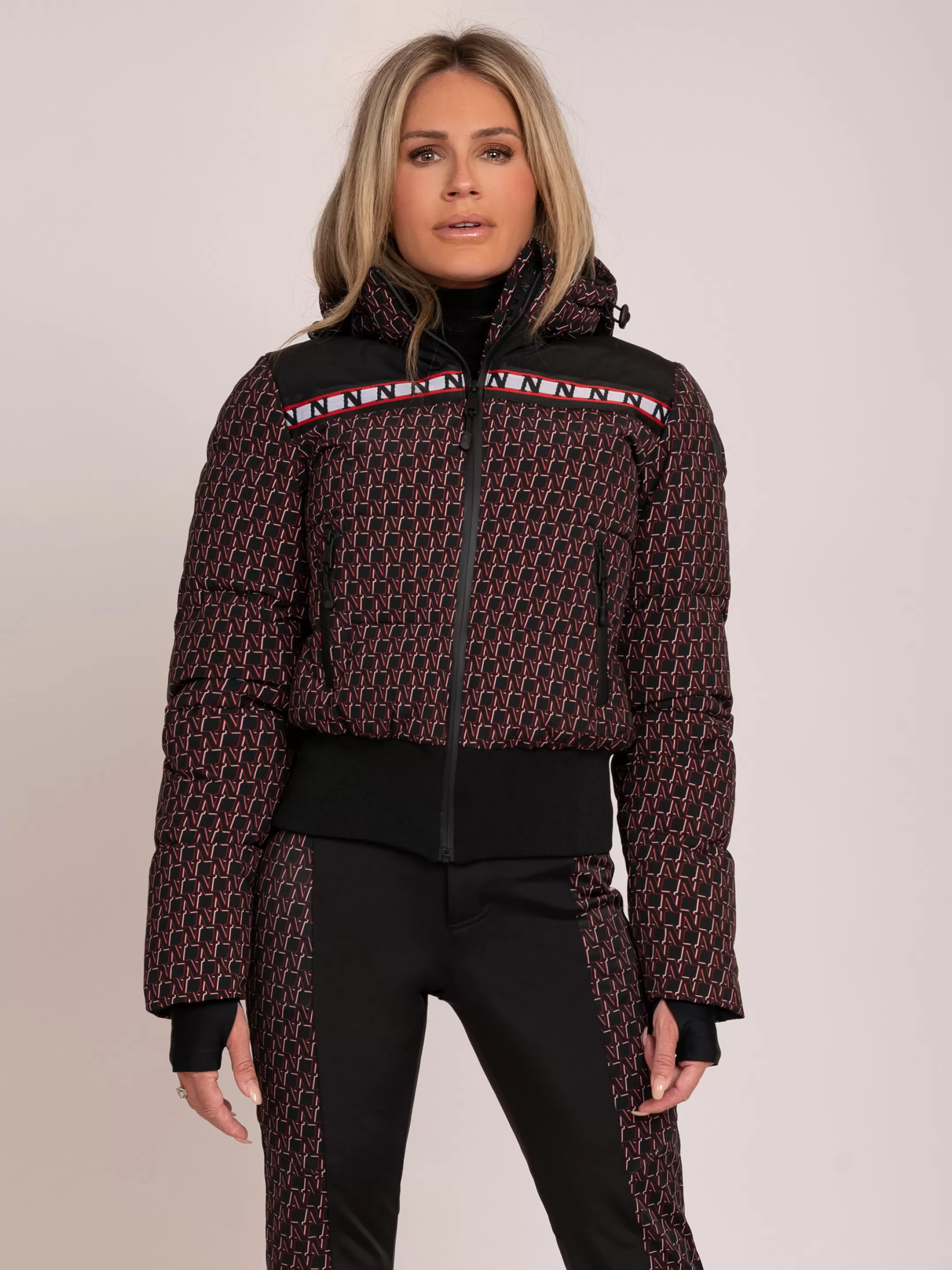 Best NIKKIE N logo monogram ski jacket   Black