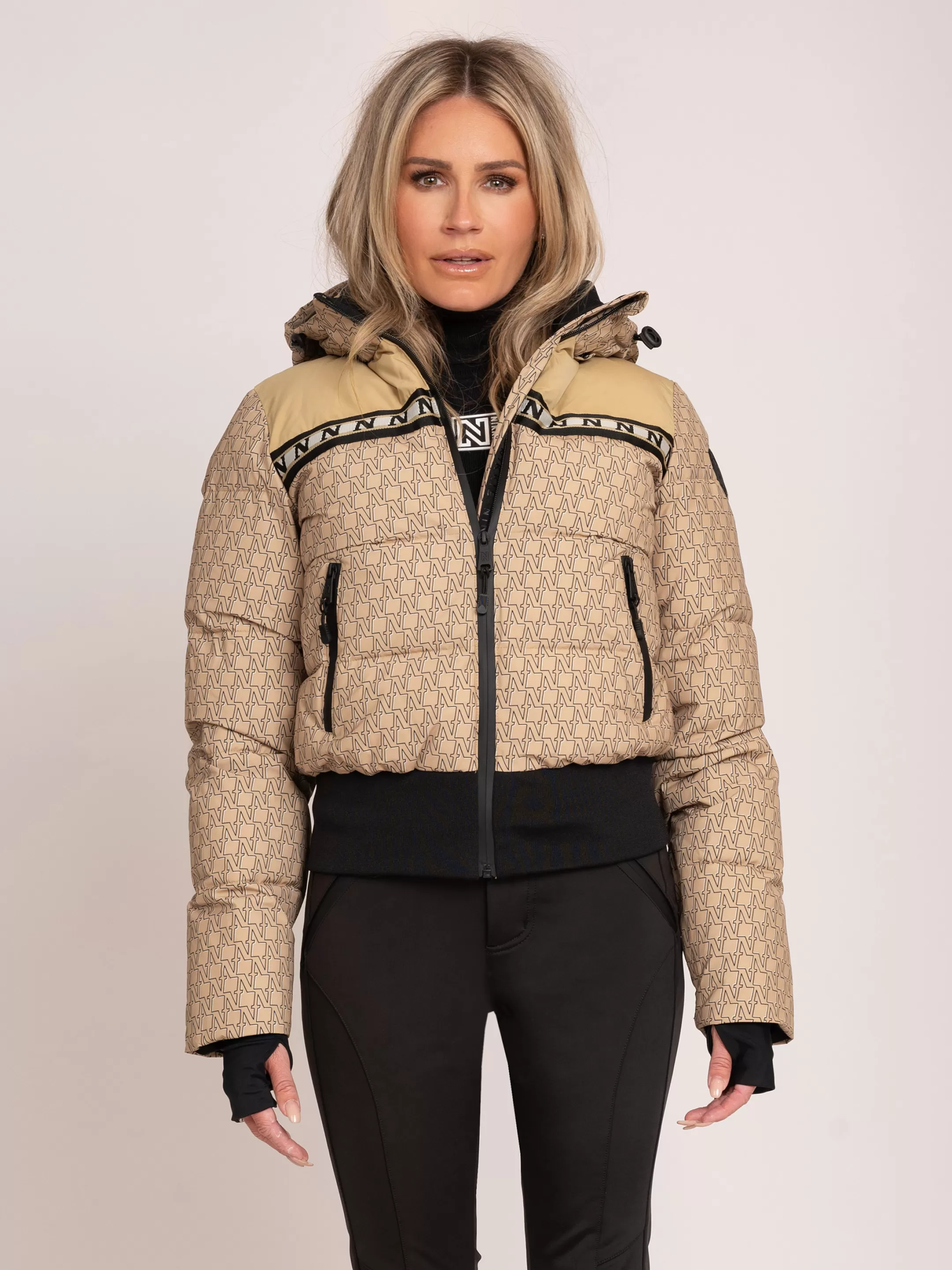 Hot NIKKIE N logo monogram ski jacket   Dark Hummus