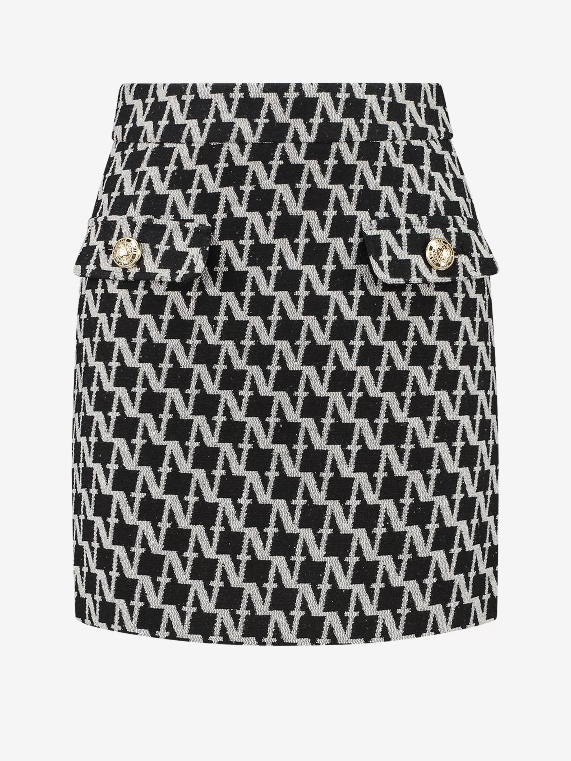 Best Sale NIKKIE N monogram tweed skirt with high rise Black/Pearl