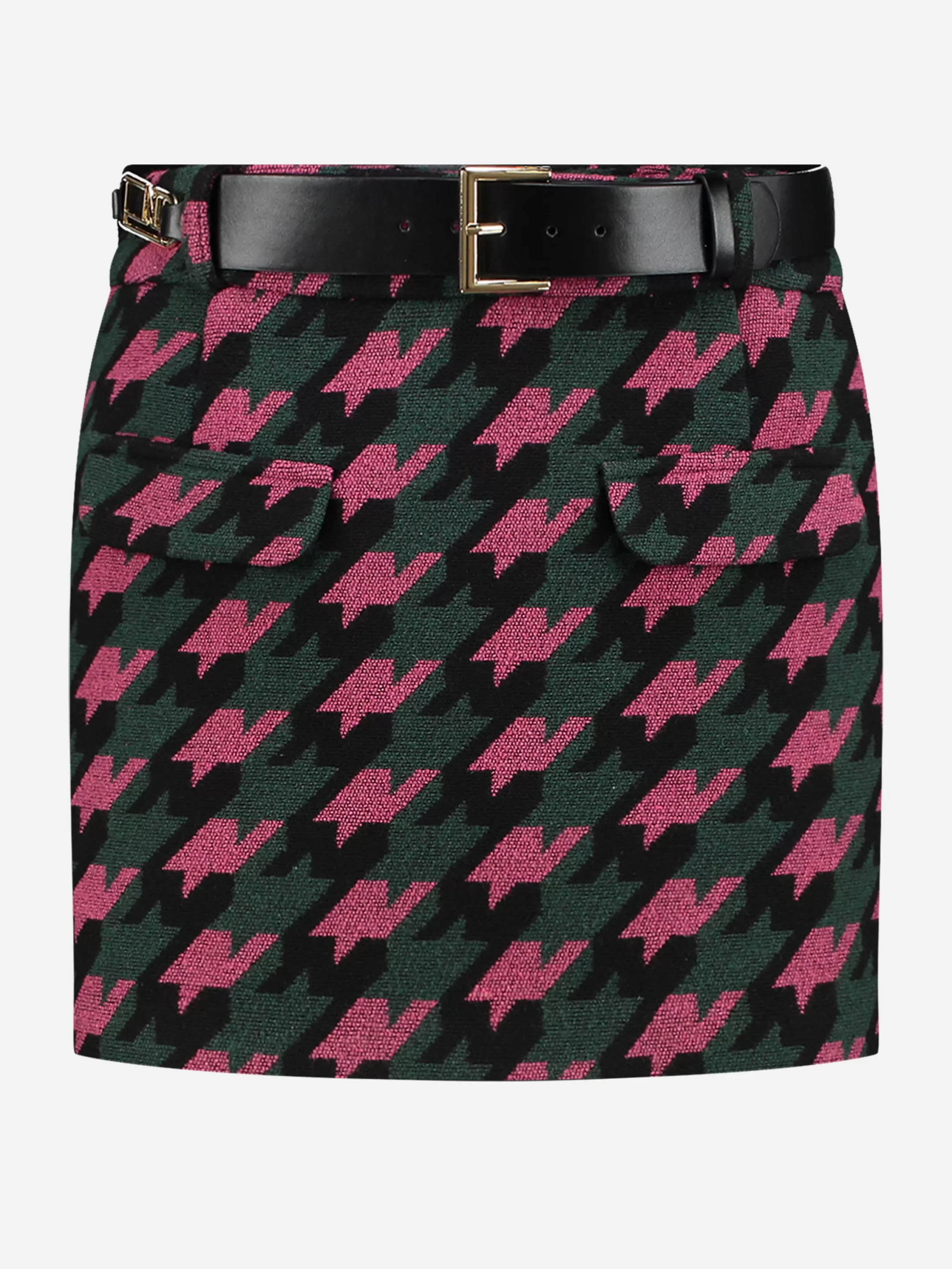 Cheap NIKKIE Pied-de-poule skirt with belt Black/Raspberry Rose