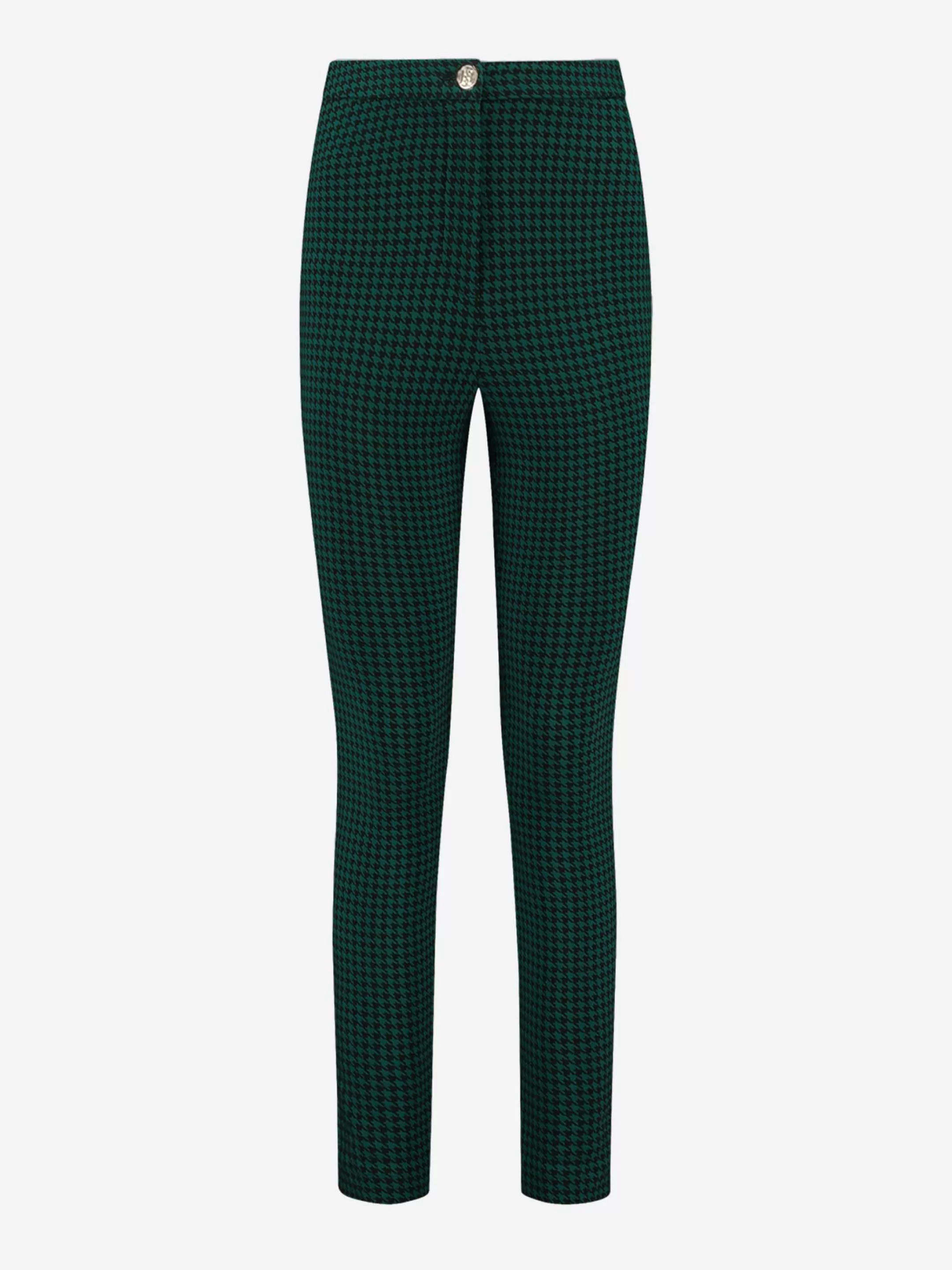 Shop NIKKIE Pied-de-poule Trousers with high rise Black/Evergreen