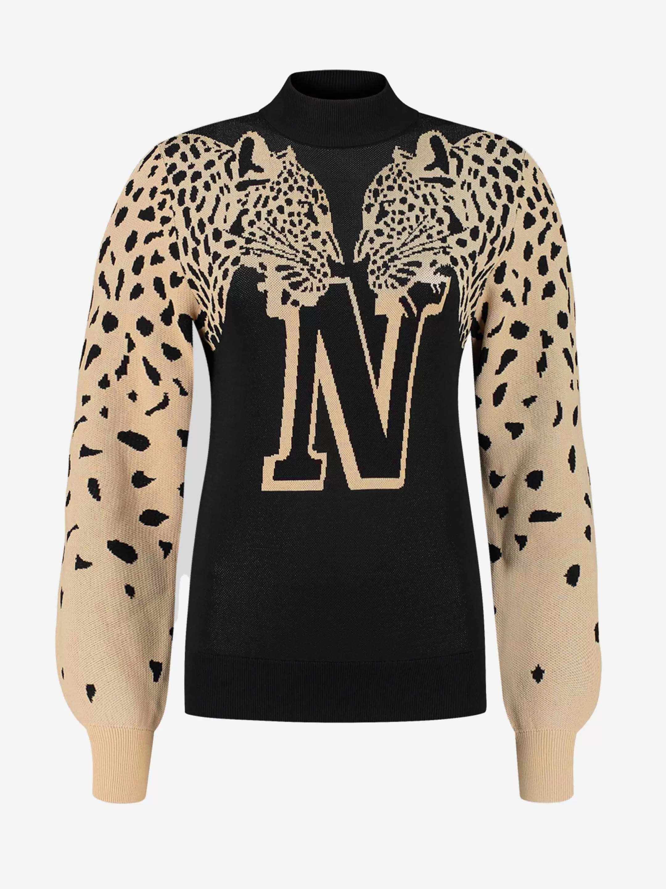 Clearance NIKKIE Pullover with leopards Black/Hummus