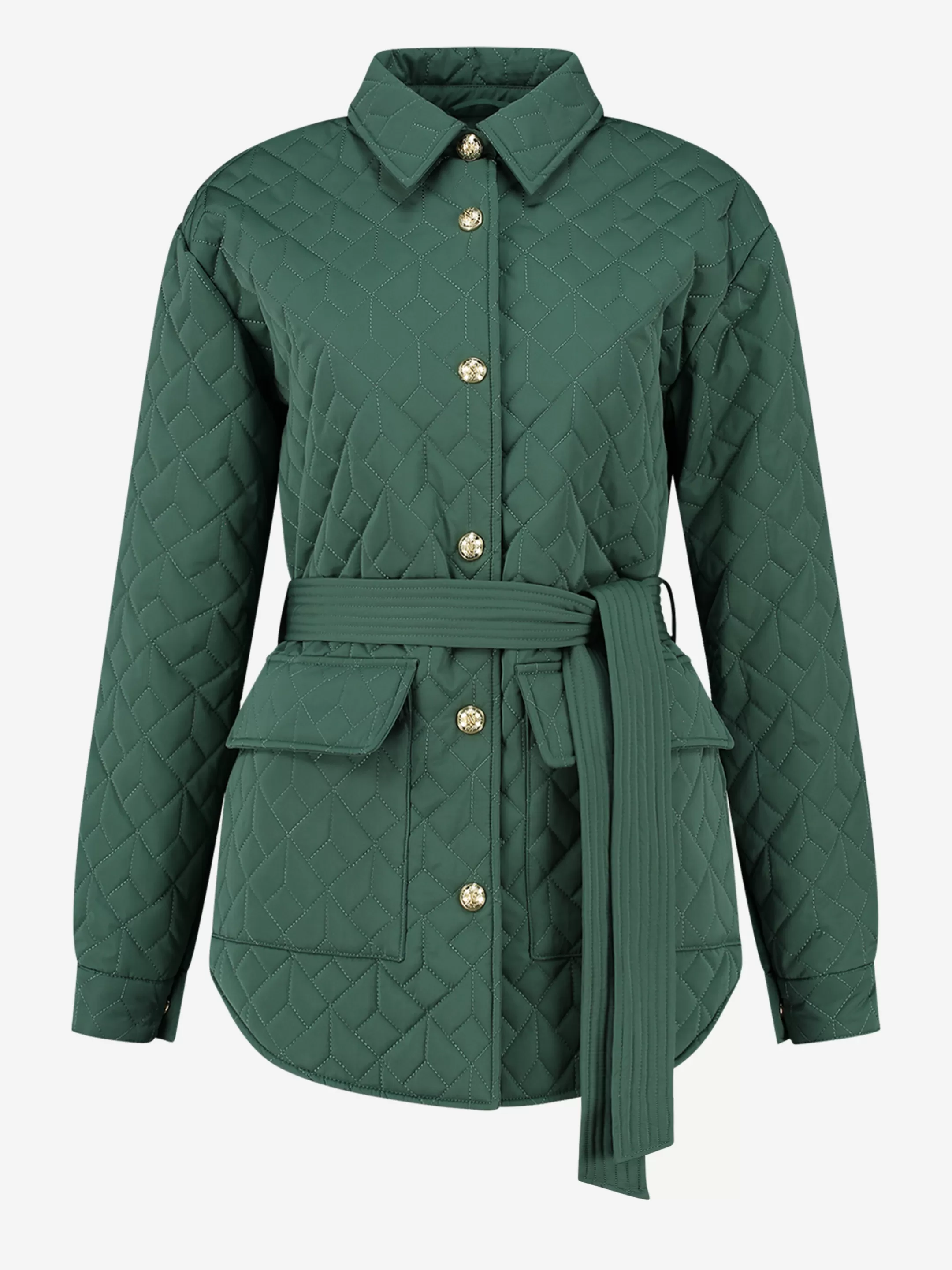 Store NIKKIE Quilted jacket with tie belt Garden Green