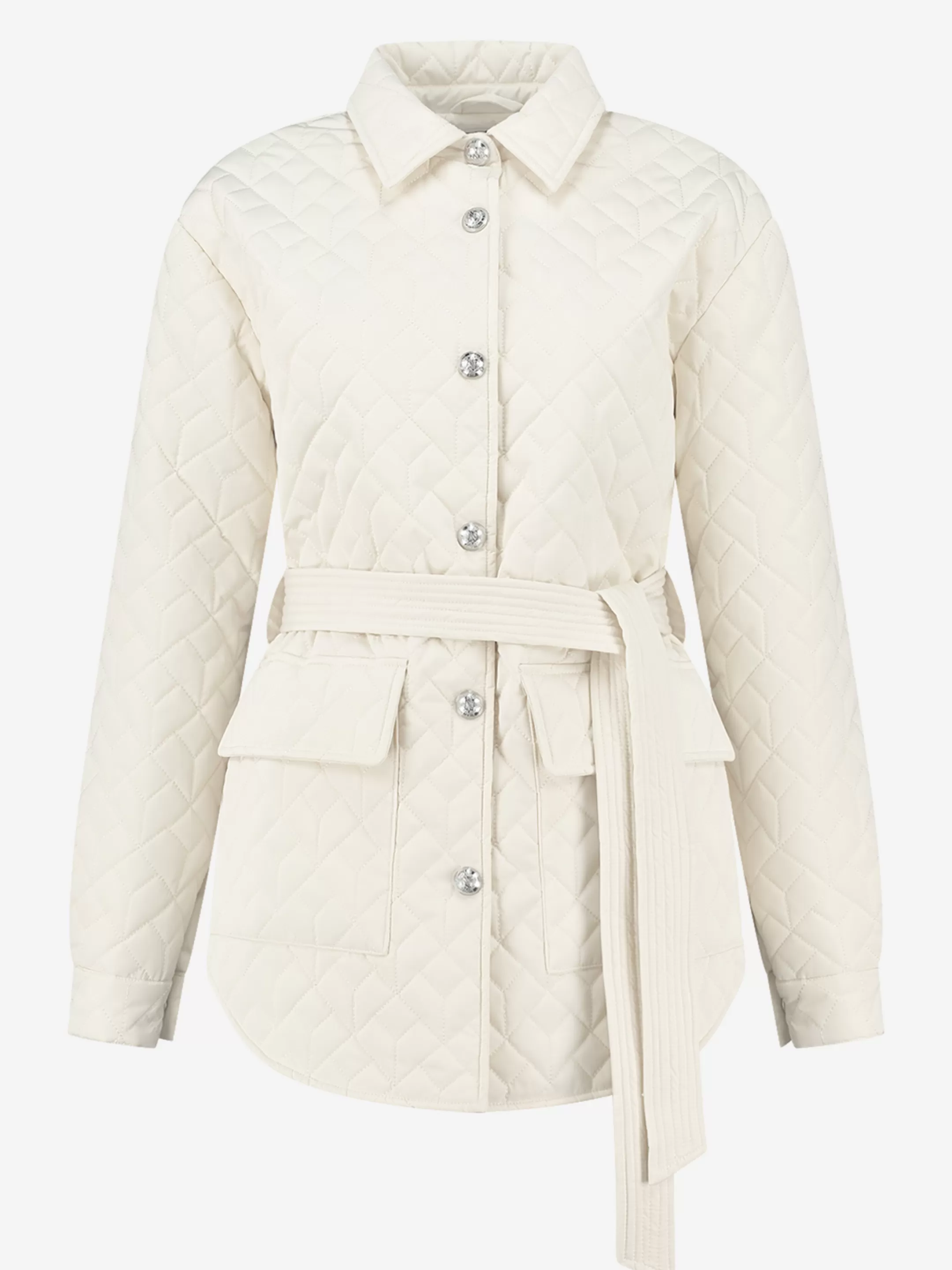 Shop NIKKIE Quilted Jacket with tie belt Cream