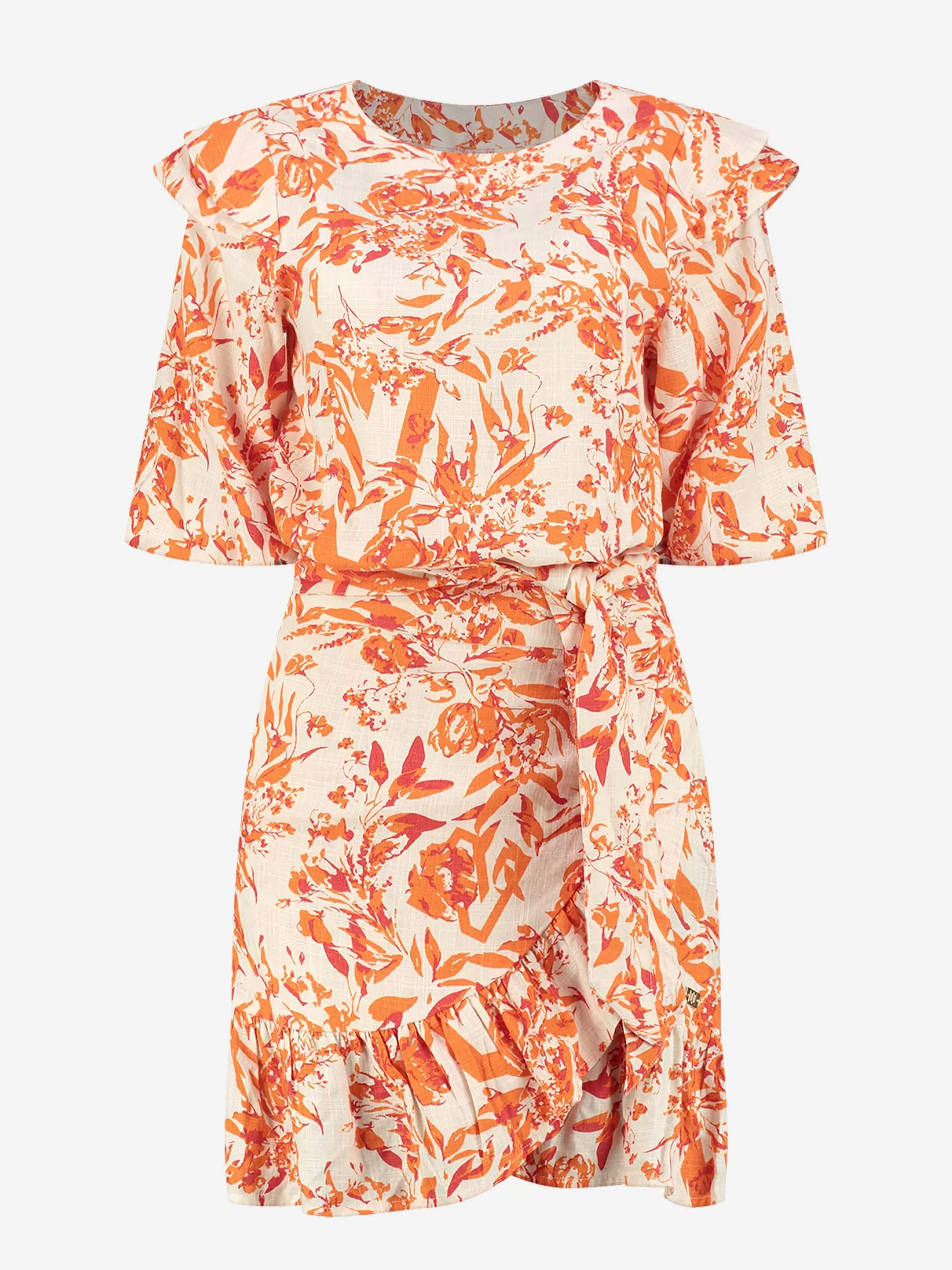 Best Sale NIKKIE Ruffled dress with wrap skirt Cream/Sun Orange