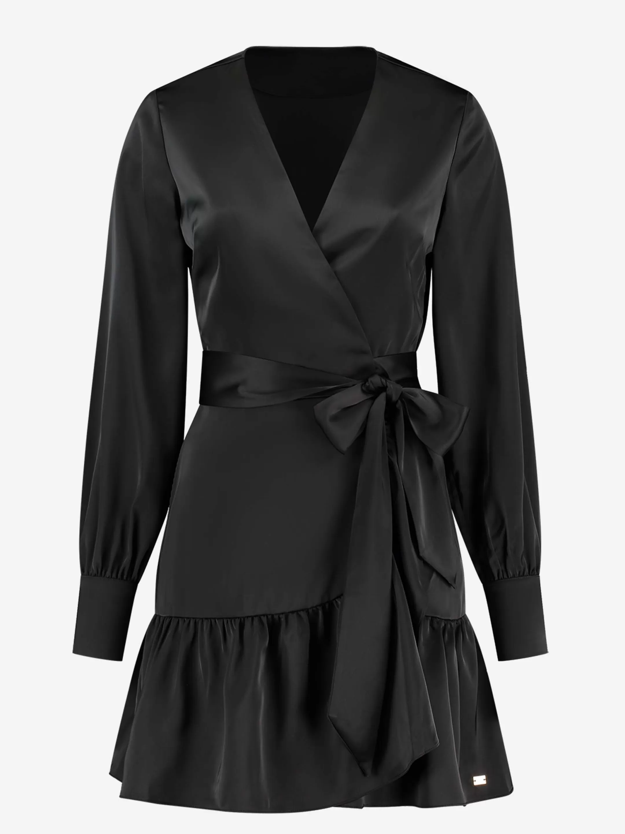 Shop NIKKIE Satin look wrap dress Black