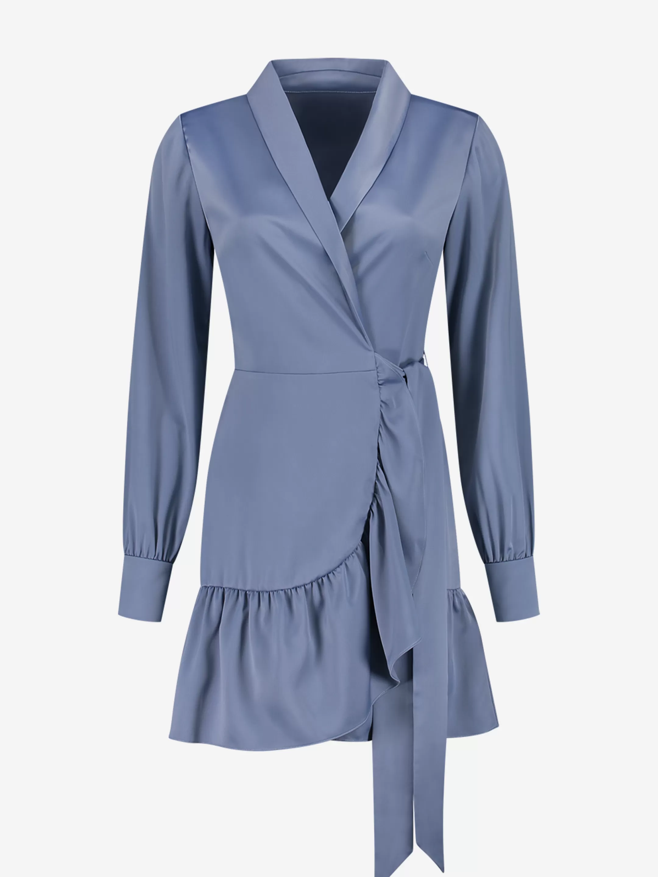 Best NIKKIE Satin look wrap dress with tie belt Infinity Blue