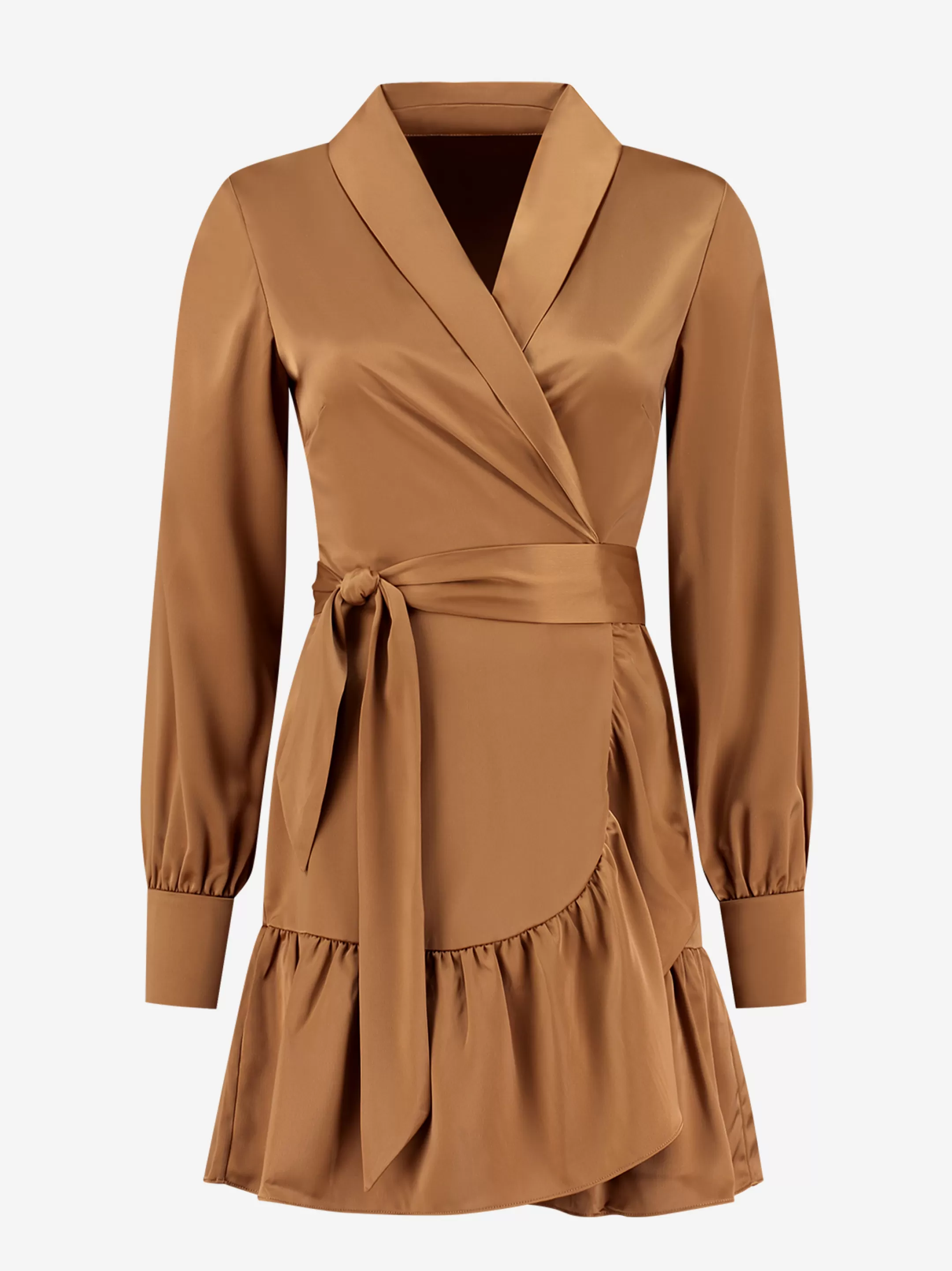 Store NIKKIE Satin look wrap dress with tie belt Autumn Brown