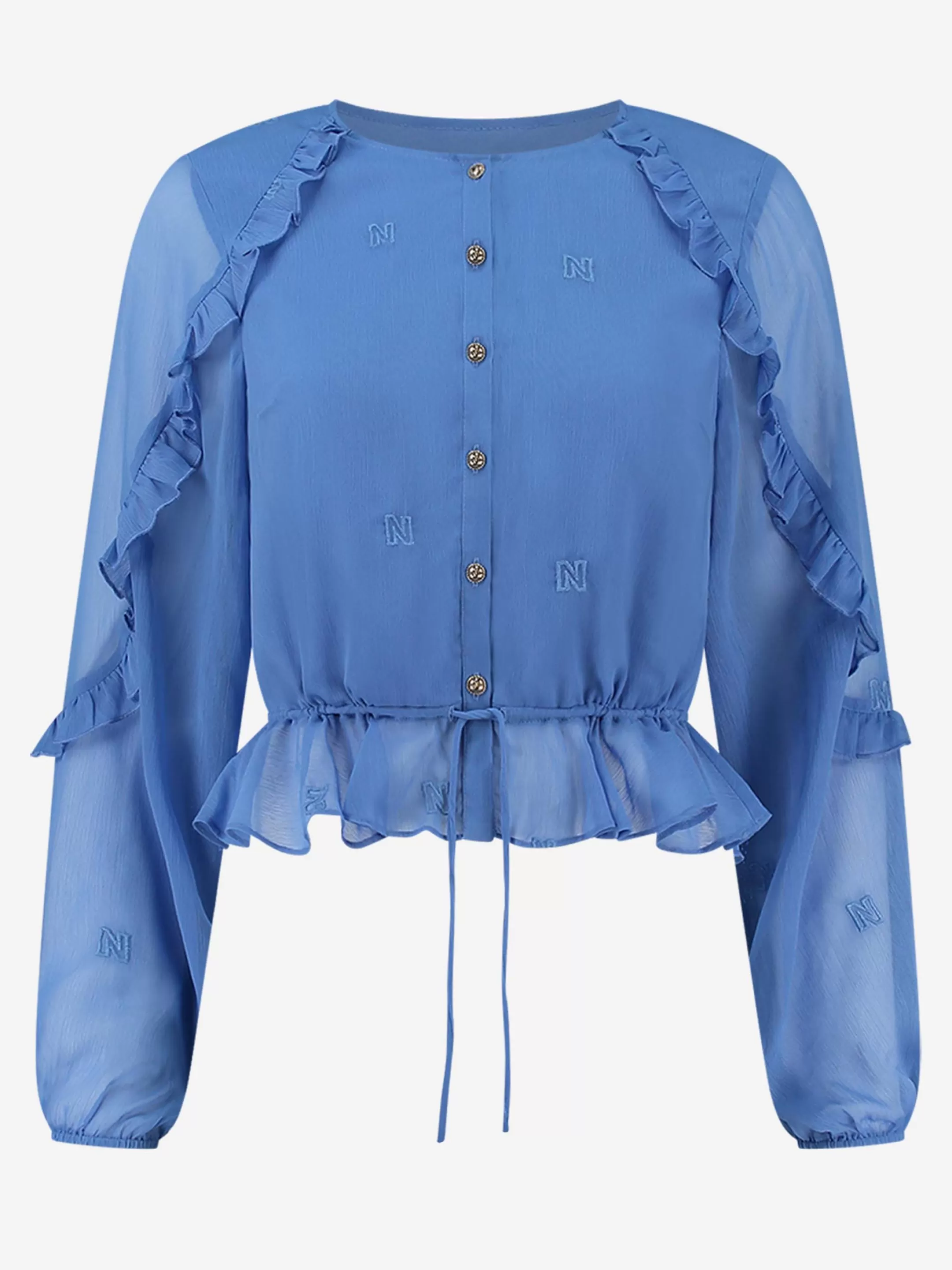 Store NIKKIE Semitransparent Blouse with ruffles   Blue Lagoon