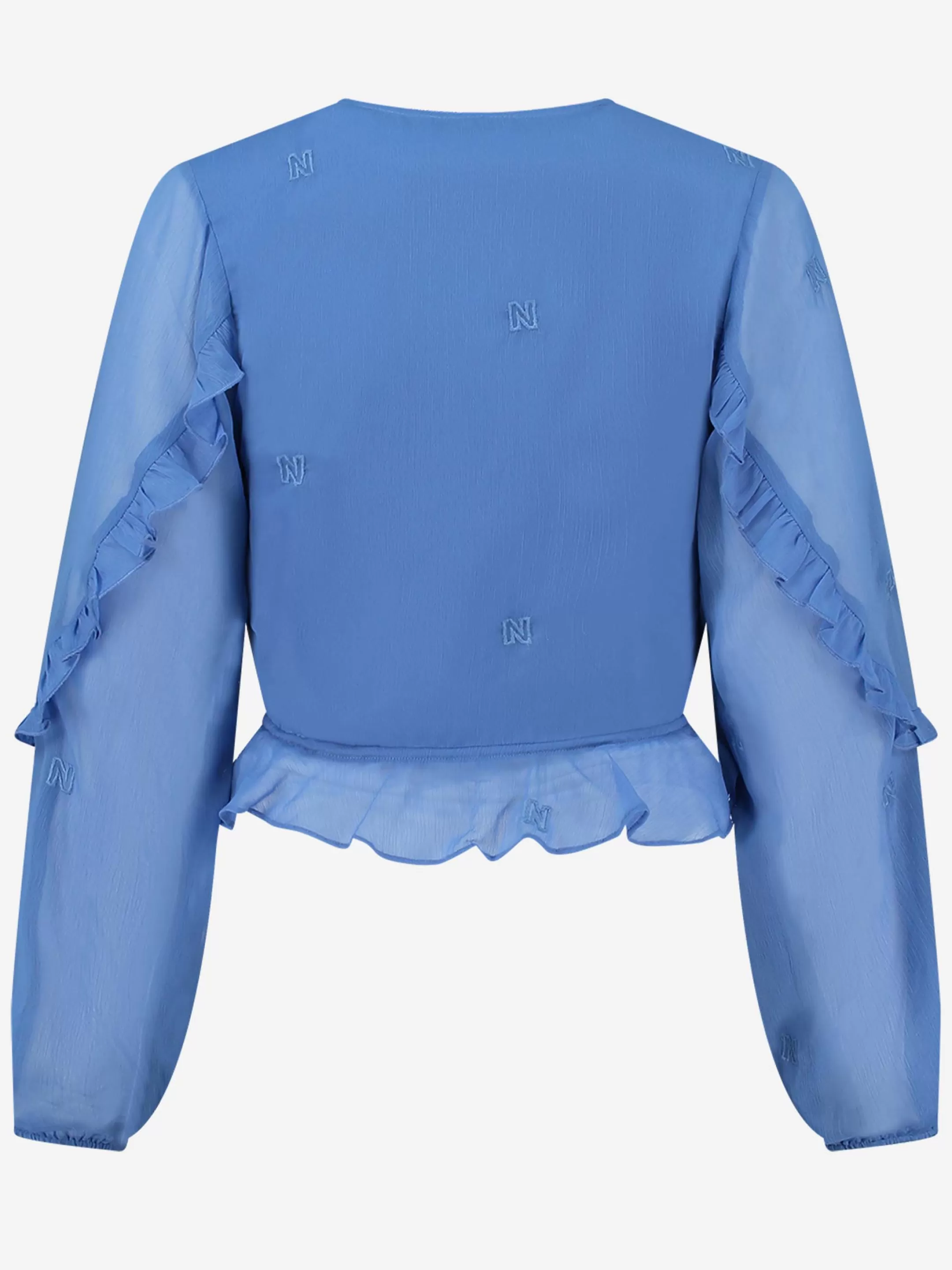 Store NIKKIE Semitransparent Blouse with ruffles   Blue Lagoon