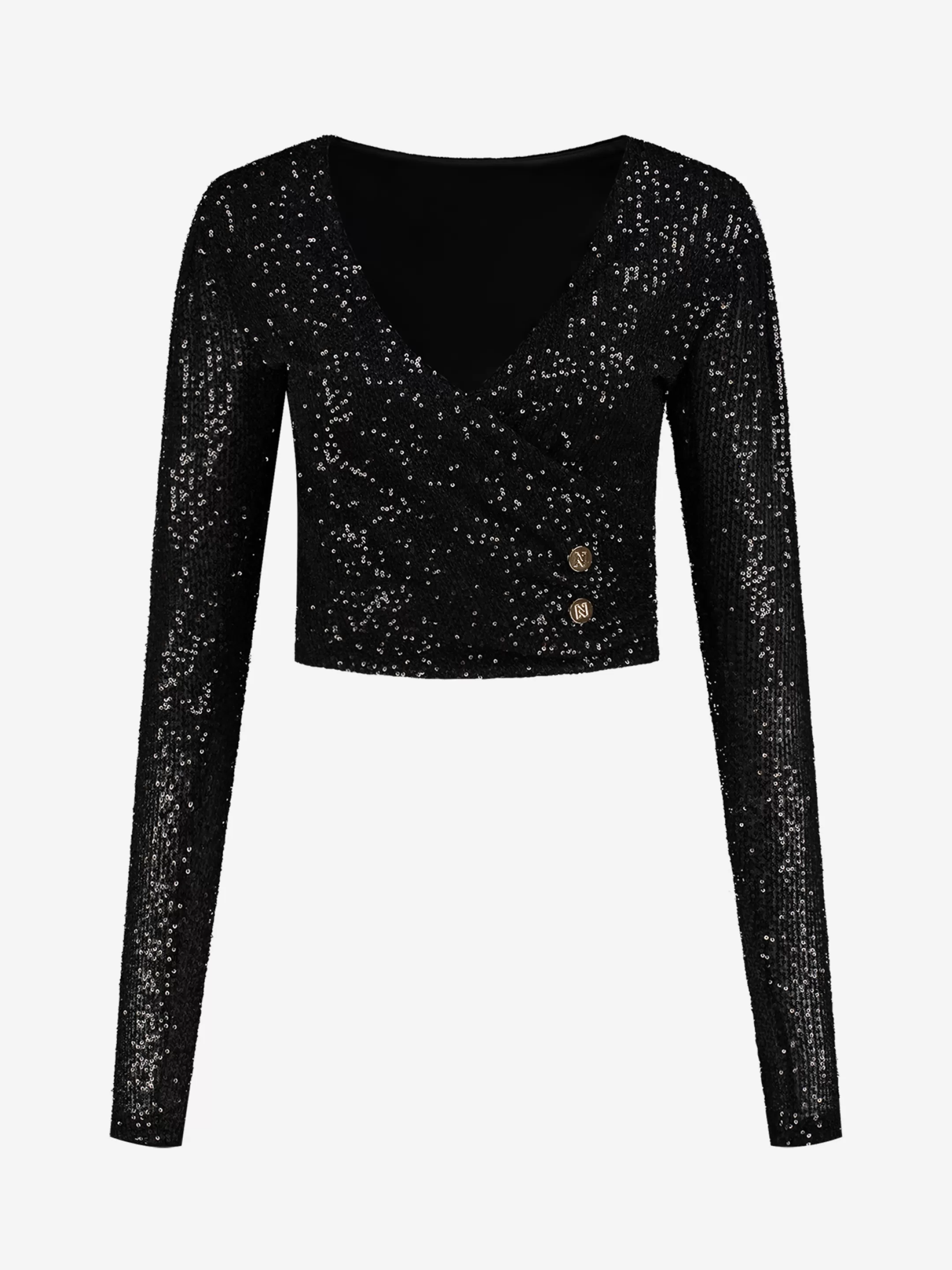 Shop NIKKIE Sequin top with v-neckline Black