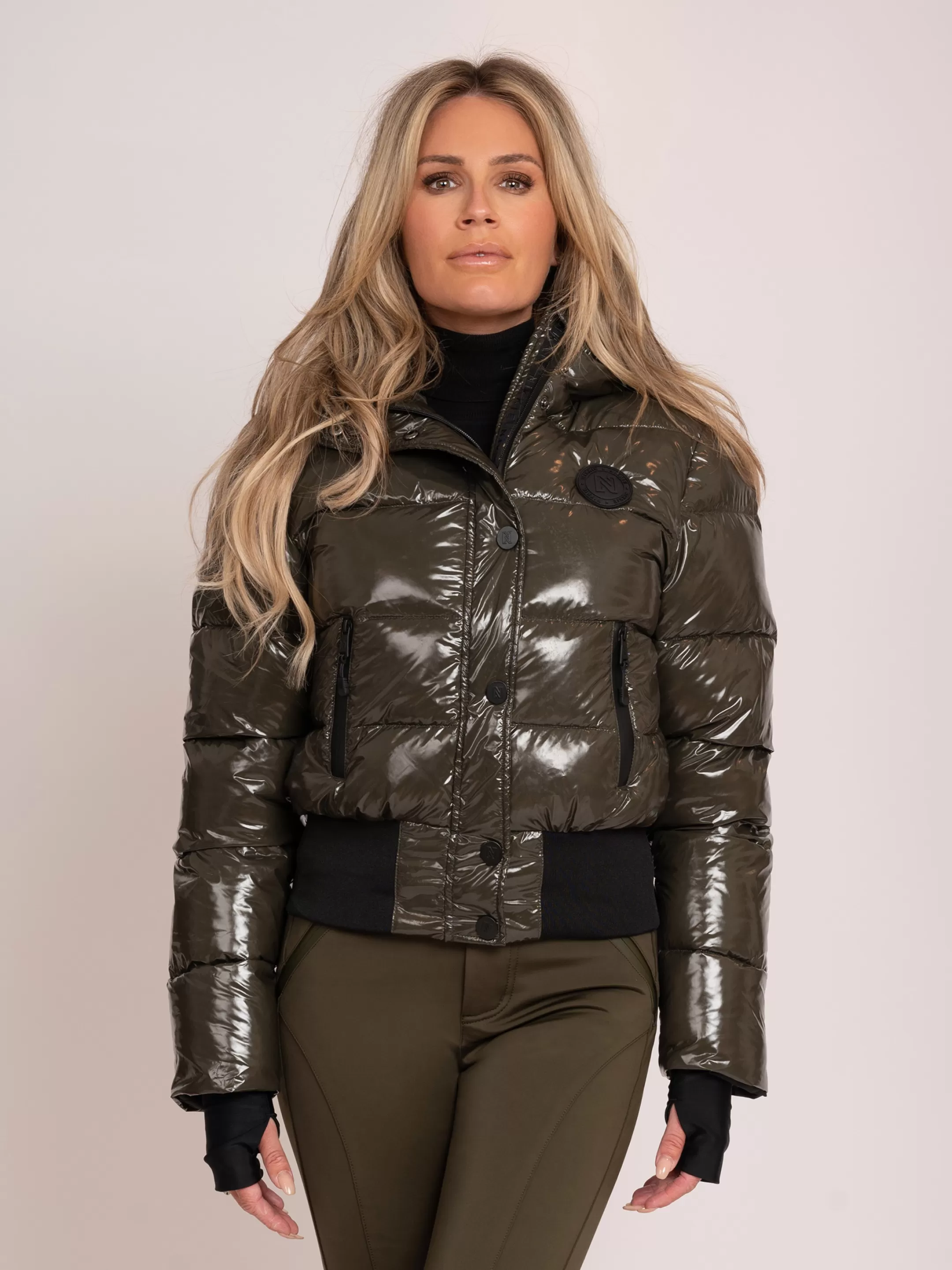 Cheap NIKKIE Shiny ski jacket with hood Forest Green