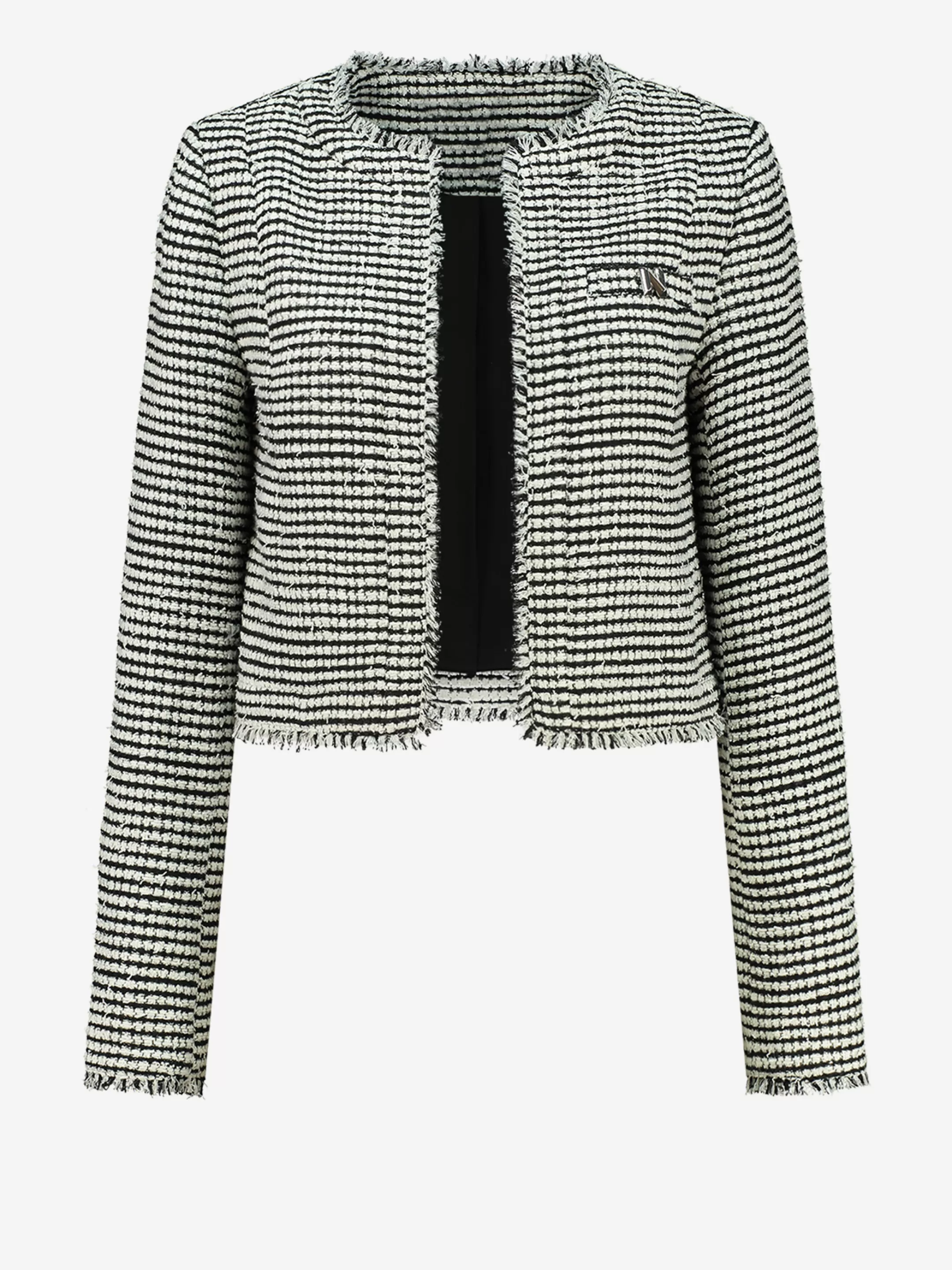 Shop NIKKIE Short Tweed blazer Star White