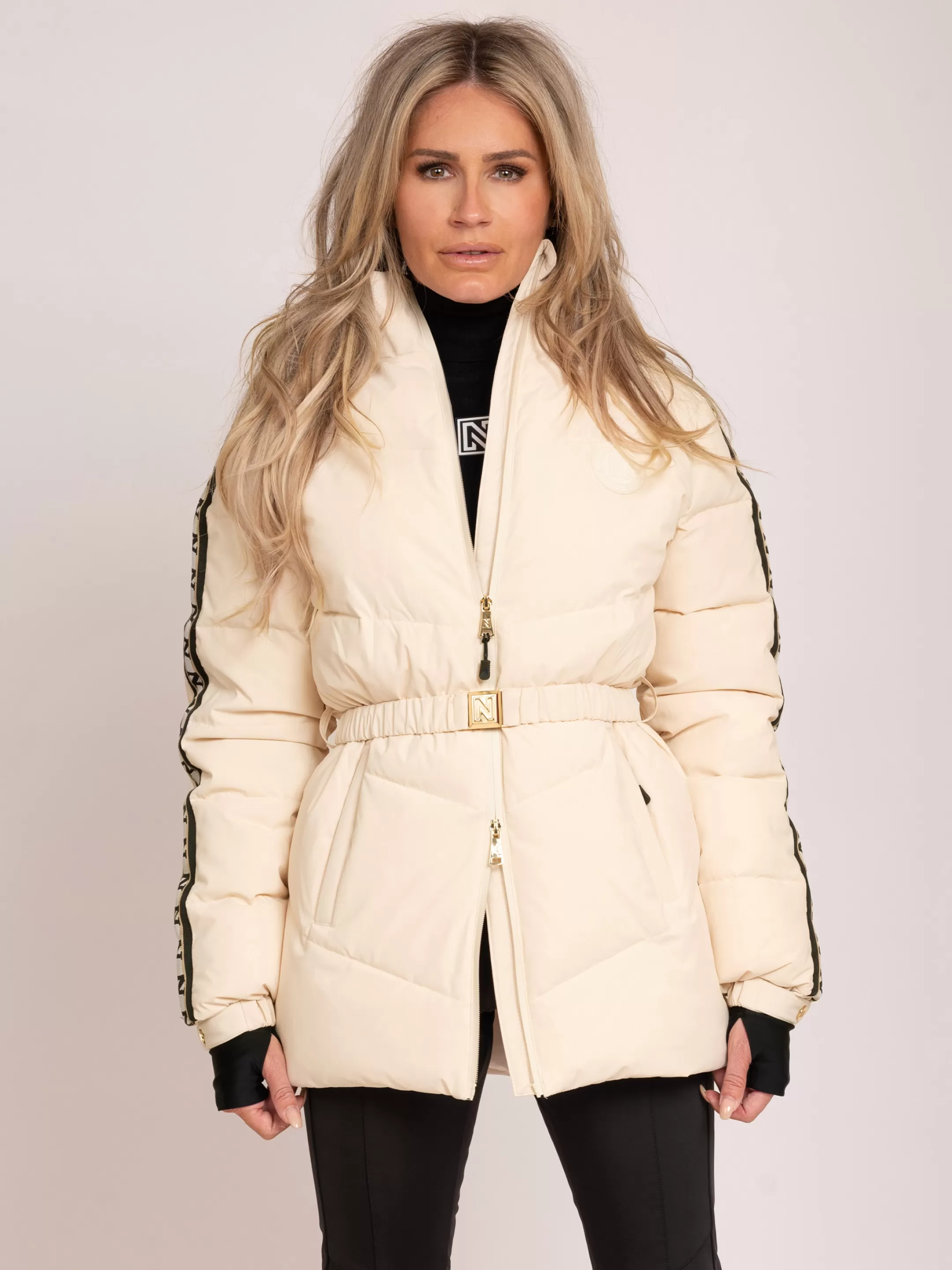 Best Sale NIKKIE Ski jacket with N logo trim Cream