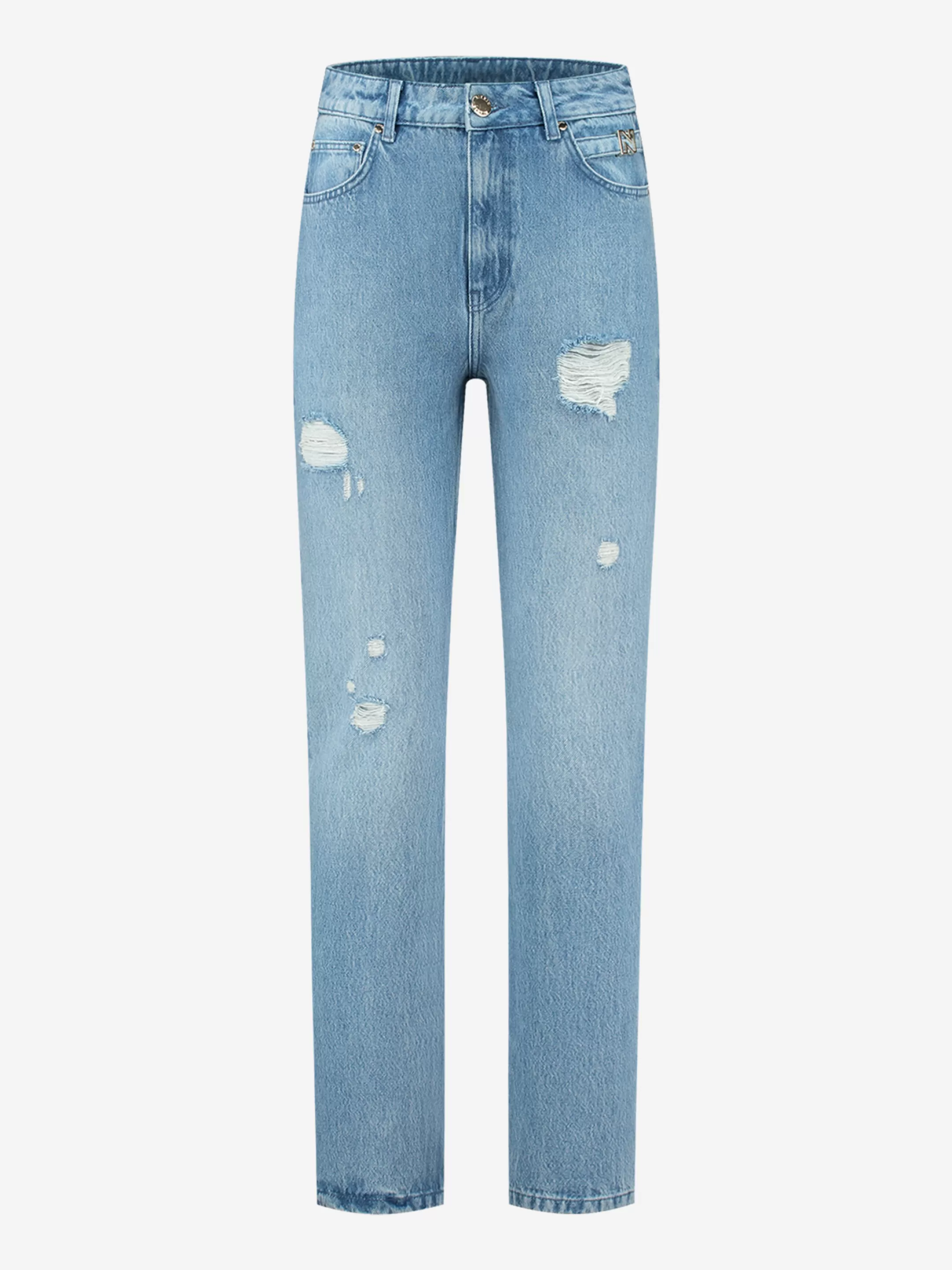 Sale NIKKIE Straight denim jeans with mid rise Sky Blue