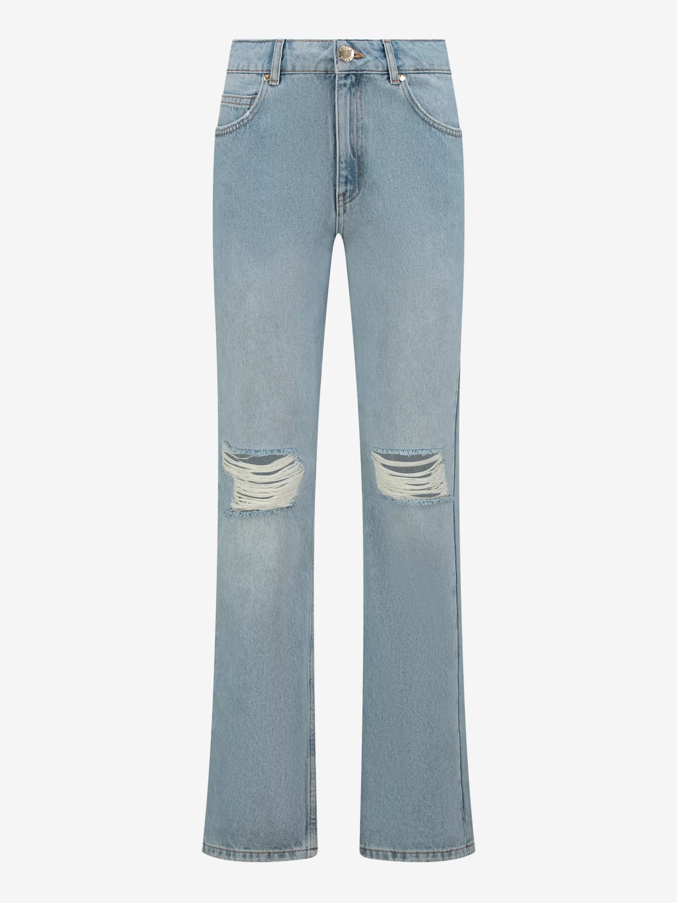 Cheap NIKKIE Straight destroyed jeans with high rise Blue