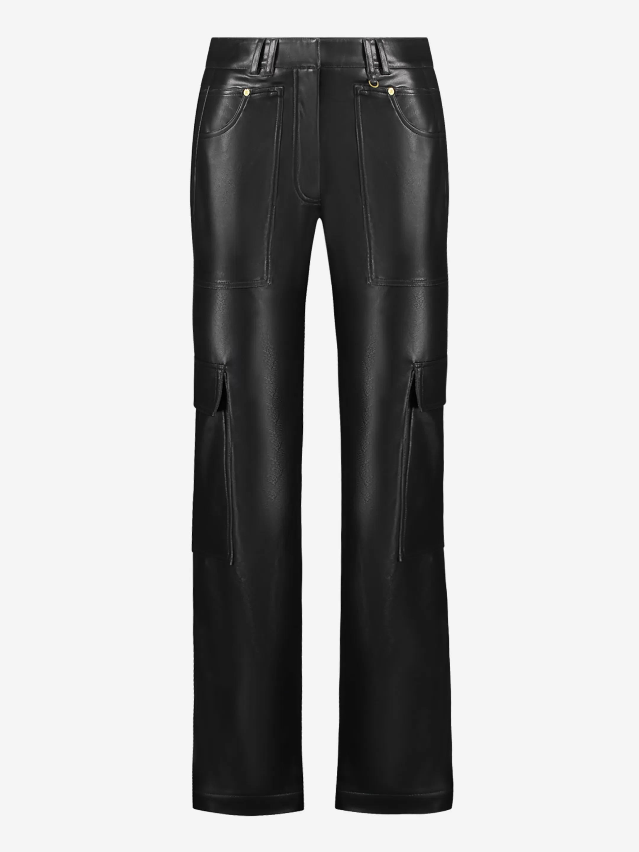 Best Sale NIKKIE Straight vegan leather cargo pants with Mid rise Black