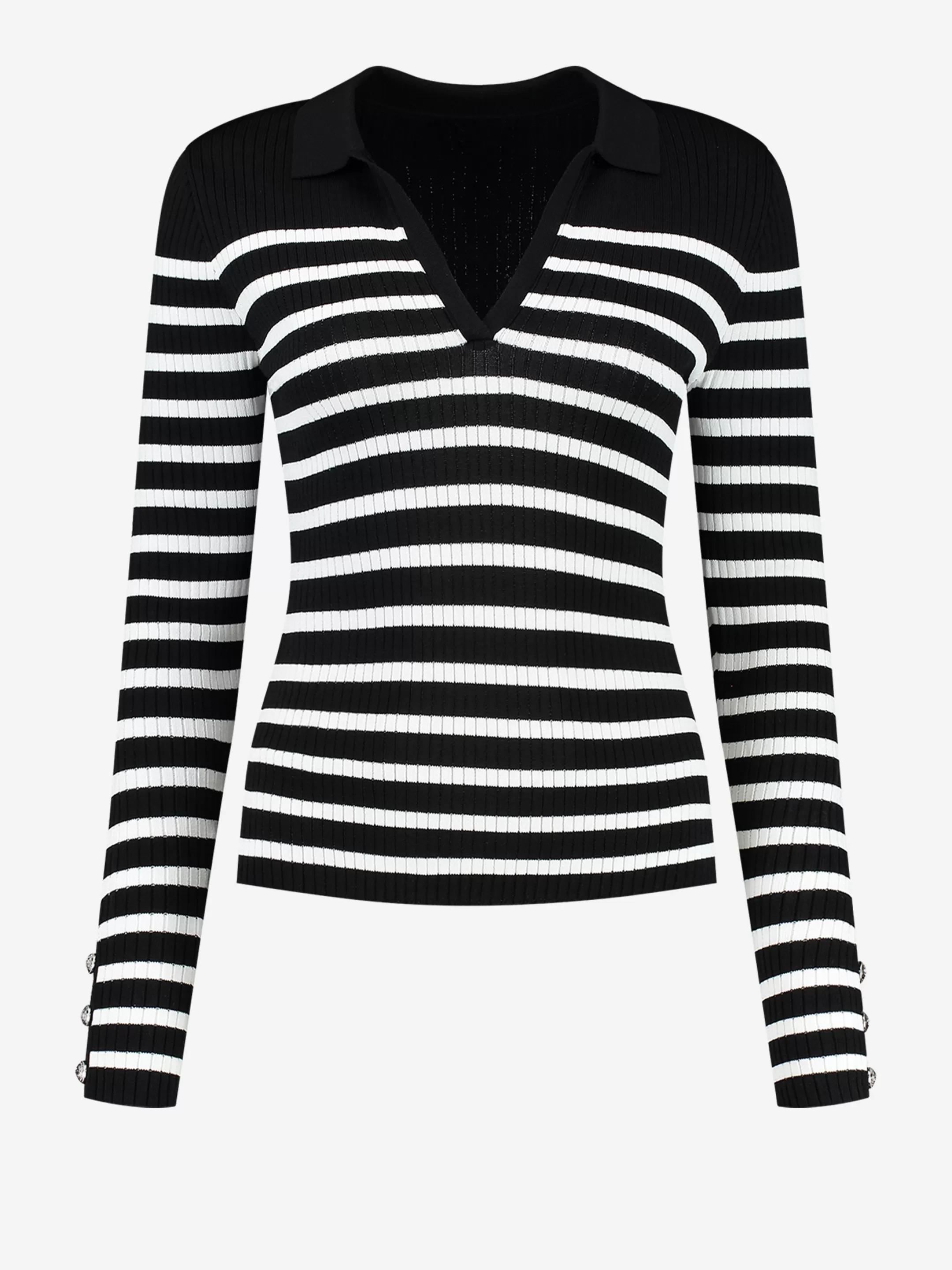 Best Sale NIKKIE Striped top with V-Neck Black