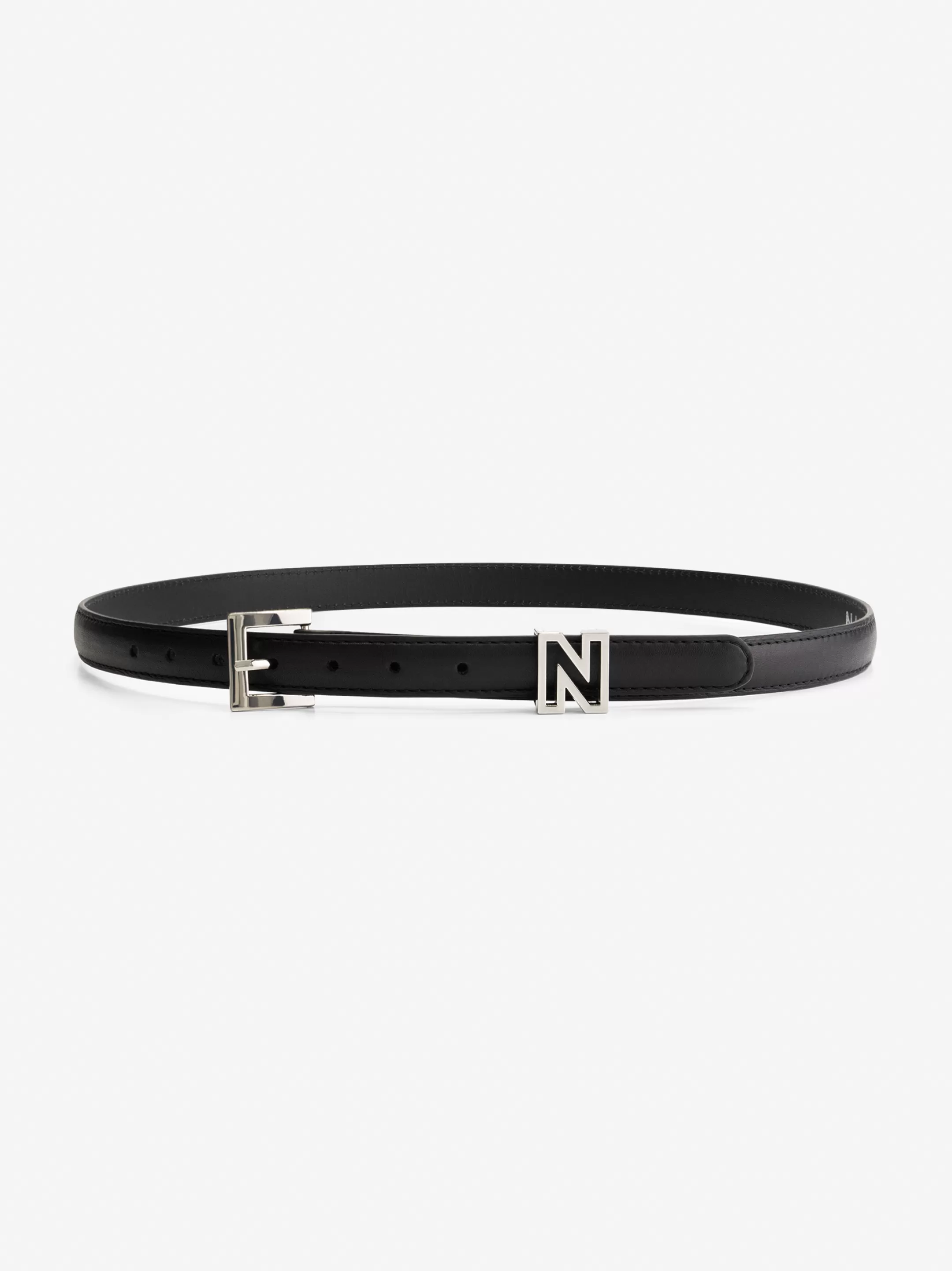 Clearance NIKKIE Thin belt with N logo Black/Silver