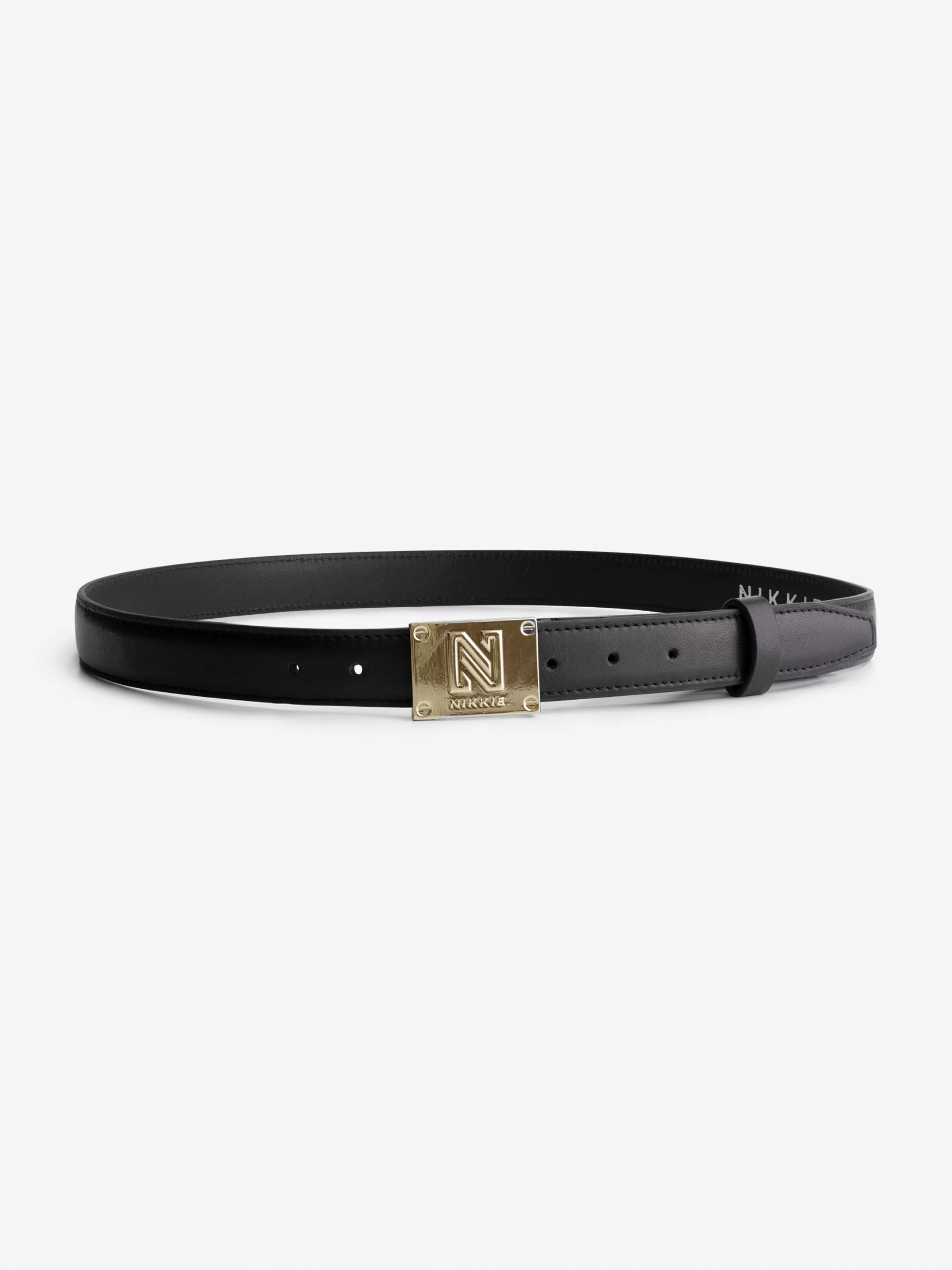 Outlet NIKKIE Thin belt with N logo buckle Black/Gold