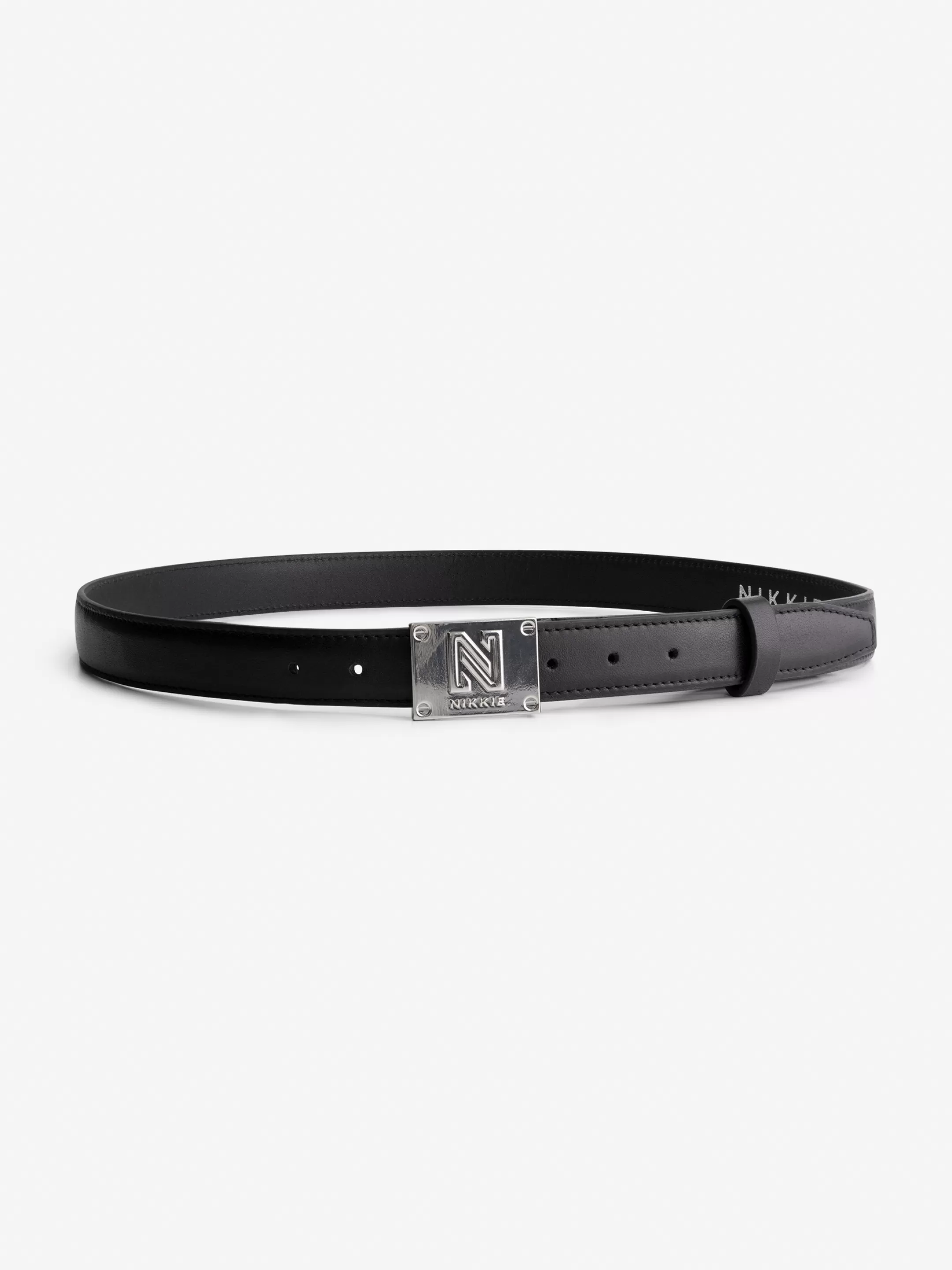 New NIKKIE Thin belt with N logo buckle Black/Silver