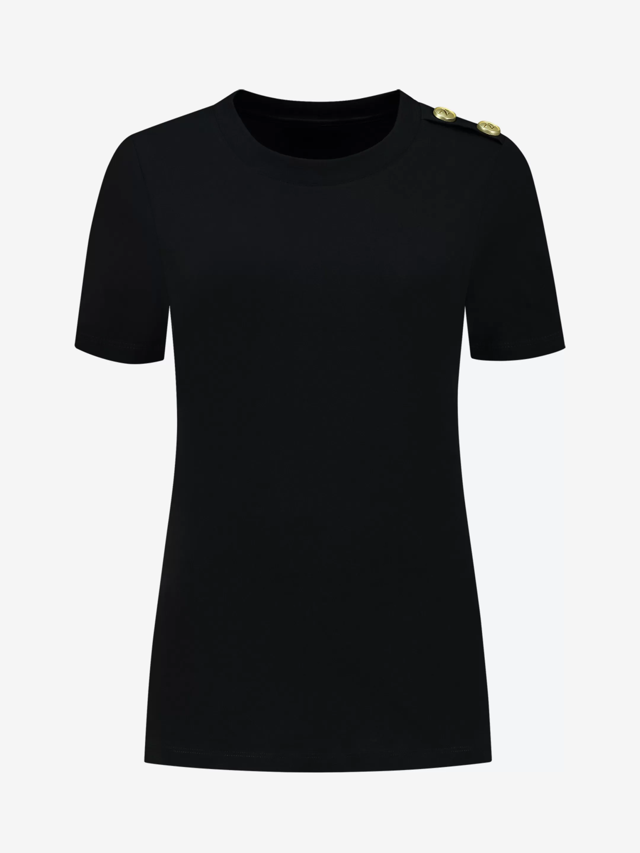 Fashion NIKKIE T-shirt with buttons on shoulder Black